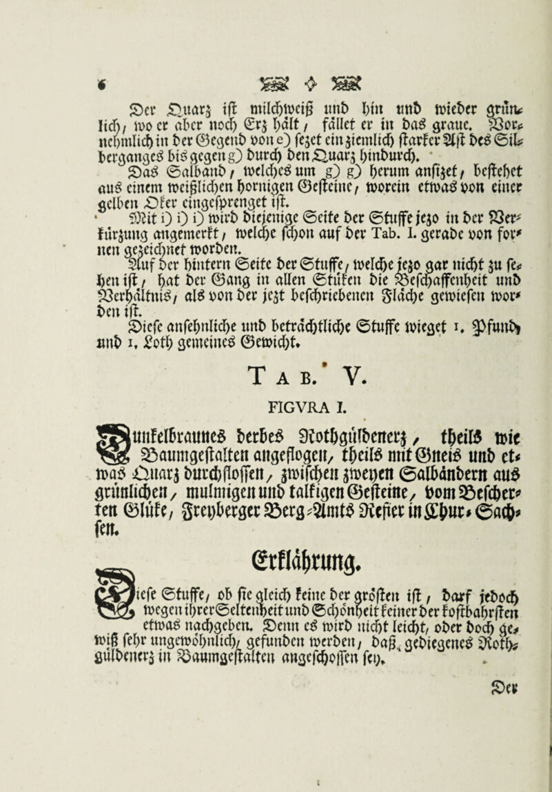 4 Set ßuörj tfl mildjwcig «ii& l)tit «nt Witter otuhc Itd); wo er aber noa) Crj bdlt / fället er in taö graue. Sor« ncbmlict) in ter ©egeut »oii e) fejet ein jitmlicö ffarf er 2Ht teö @il? bergangeö biögegcng) turc^ tenßuarj tinturd). • Sad ©albaut/ weld)cdum g) g) anfijef/ befielet ttuö einem weig(id)entornigen©e(leiuc, worein etwadbon einer gelben ßfer eingefprenget i|l. ' 5}Jit i) 0 0 tiejenige ©eite ter ©fujfe jejo in ter 23er^ fürjung ongemerft / weld^e fd)on auf ter Tab. l. gerate oon fov' nen gejeid)rtet Worten. Sfuf ter bintern ©eite ter ©fuffo weli^e jejo gar nicht J« fe# ben i(l / bat ter ©ang in allen ©tüten tie feefebaffenbeit unt ^erbältniö/ aldoonter jejt befebriebeuen 5'läcbe gewiefen wor» ten ifi. Siefe anfebniiebe unt bctrüebtlicbe ©tujfe Wieget i. §>funt> «nt 1, ^otb gemeined ©ewiebt. T A B.’ V. FIGVRA I. gStiitfelbröUttcS tctbc^ Diotbgül&citctj / tbeiW t»ie tSs Söaunigcdalten aiigeflogeit/ tbeiB nnt@neB unt ct< . itati iCiiwrj bUfd)(lo(|tn/ jwircbeii jwetien ©albdntern au$ gciinlitben/ niulniigeiiuiittalfi3eii@eptne/ bom Söffebef« ten ©lüfe/ Sm)betgecSöera#3lmt^9t«ftetinffbuc*0o(b» fen. C\ykfe ©tujfe/ ob (le gicid) feine ter groflen i(l, tarf jeteeb wegen ibrer©eltcnbeitunt ©djonbeit feinerter foftbabr(fen etwad naibgeben. Senn cd Wirt niebt leicbb oter toeb ge# wiß febr ungewöbnlid)/ gefunten werten/ tag. getiegened iltot^ gultenerj in Rjanmgeftalte« angefcboifcn fei;. Ser