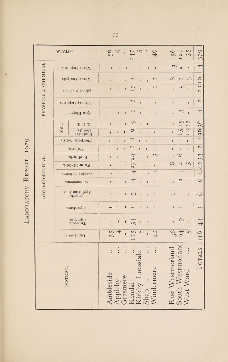 On CN On H O cu w > jvJ o H C ib O PQ *< ■J SIVXOX vO LO ^ . LO oj Cl i 49 vO LO i ^ LO Cl CO k-i Ov 'O H 1 <d o •s')t?od9Q .isa^AV ■ i i I-H i . CC 1 . • 1 ^ kH <5 a —i •sis^pmv .a^KCW 1 i ' 1 i Cl CO <N ro VO )—1 O •B8S'B9SI(I pOOia 1 i i ^ I '—1 • M i ^ , rG' <N c o M X •s^isodaci X.i 18111.1/1 1 1 1 i « I • 1 1 Cl kH P_ •SISOU.oL'IQ-OlXO ■ i i k-H 1 i * l ^ , t b ■ji°o 'a 1 i l , i 1 1 *0 C4 hh m vO co 1—1 •siunoo ^i.iaiot’g 1 i t a, , i - 1 *0 <N *-H k-H vO co •sisctey [uzad-iaua III' til 1 « 1 k-H •isi.xieX'BlM C< III III III Cl J <5 O kH •igumqio'Ea J i i ok ci i CO 1 ^ , co co •(ROQ a) •la-I'BM 1 i l G • cm i 1 CO ok CO Cl ok s hJ •sejuijno euioo'BA 1 i i ^ i i l-H 1 k-H I vO w Ph •snooooouof) 1 I i ^ , i ' 1 ^ , vO b •suoii'BuriniSSy buiaiug * i i LO l • i HH 1 1 \Q •sxusiu'Bgao kH . i i H-1 1 i 1 1 ^ 1 co •(umindy) epaaqnx 1 i i ^ I co i 1 1 ^ , CO ok •HueqiqdiQ LO H to LO LO 0 i. Cl ok vO ok lo co v0 vO k-H <0 DISTRICT. Ambleside Appleby Grasmere Kendal Kirkby Lonsdale Shap ... Windermere East Westmorland South Westmorland West Ward Totals !