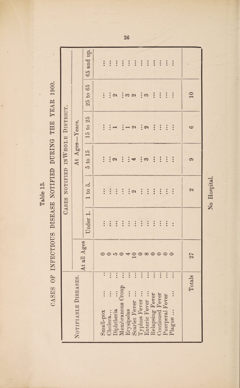 CASES OF INFECTIOUS DISEASE NOTIFIED DURING THE YEAR 1900. No Hospital.