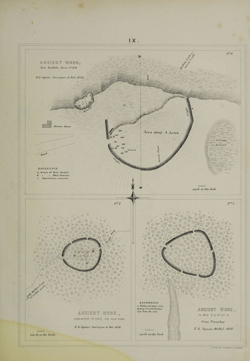 f X . ■V7- Sc Del. 1848. Miss 1071. House Area atout 4 Acres mpy Or n ves „L- - Grave of Red. Jacket h » Mary Jem isoi /JepressLOft, /I atu ret/ a Withered purr tree C/./'cumfereTice ti fi. from t/ie root o cune fitier Surveyo/' &amp; Del /848. Sent £ LITH OF &amp;AROHY, TV.YORK.