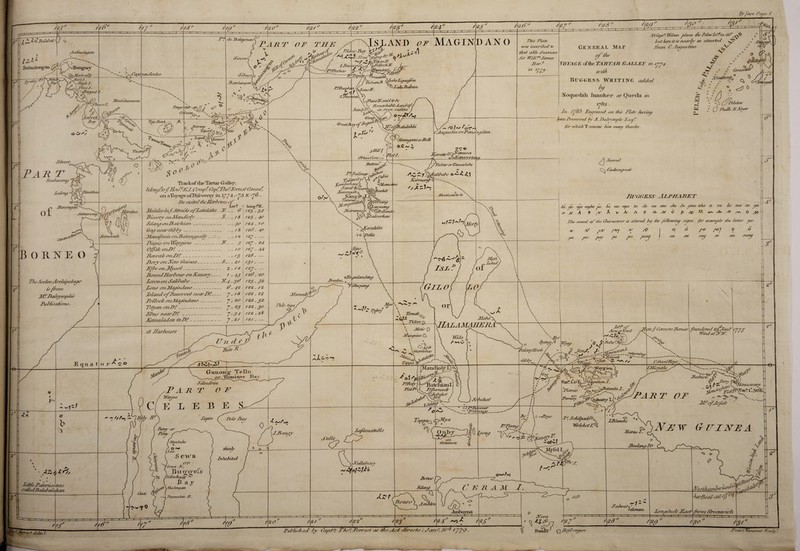Te faee /'aye / tfS t/d6 7 £ ty, it/ Balafrak V Jtz*x $nlainb<iDg'aii ft ■Satins/iii/eni RBangucy *v ^ Sfifla/u a/A' W**/**} %p '•-.ft/-,//. \fym,/,i. • r- ffvuvo-r. VtniSiv/eo 'Zakook \ Say JLonhz/iautrvtaL tS &» A*v\ •v //(V /«? /2/ /'2P 2^' /A de ZBalayonaiO Siocan < FA Ii T OF THE „ v ,-rf 7 7/hf/r Bov »' .a s&FVF 2if /2^’' ^7 V ,,-i“ Sibueif i 7 B atclamyum \f fA° w tjykVec/iae II. Etna S,LAXD of MAGINU) AN o i-A JPun »w/. 7fia/iZL. Vclh’ckE- h “a/s,. FlBai/du XlaiOriWt >' * — ■ — * / 7<77l r TfziitFmM > ZaheBulaan P*Tapi. ^■q^VC, I.Ilo \ \/> Tima TL.aa/d to be ' »/f ib-v/i > Anm O » ' ts. .. . Ta/cStotk. ( ^7 fv*y> .-.; Tht/tUtt}' ... «A * z‘7^/rn&ii*A>x- 4 r Sibaeea \ o -r t/u ‘ ^—x-.v. - GreatJSay of Sty R manlsat’teZandqf■, Samir.fS\, art seen outline G/ankn,f FdPK A J^1 •. >» Sah/hthhi f ffsn ' M Sinno/,un orJlelk CAupuetui orPandasyitart This Plate vyas inscribed to that able Seaman Sir Will™Pomes Par.* in ij7<9. /5^ 5/' A JBti/ppWihwn places (Tie Pete*’Is lit in t35°ffv General map ofthe VOVA 0 E of the TARTAR GALLEY m 1774 u/ti/t BUCGESS WRITING added fy Xoquedali Tnankee at Q ued a m xj 82 . Jn- If8S> Pnejrared on this Plait /aviny beenPresert'cd by A. Z)alr\7nple L stf.’ lor which Treturns him man\’ thanks. bid lure this nearly as situated fT from C. Aut/us tine A’' ^7 JC> \ umf gt&llef (7. A ++ Car 7 lOnfaryf y /7.7 ‘ ++ + + 'A <S^Arhru?all £ * + ++ *> ^7 C> I VAL. H + {J Thude i;Arover Ph N A ^ Part Sand’acoana fff <? ZcPtu? fff ffTtaukhm Ptinmiyan' O'iiha/uu’mu) ?(l- SJim/h/a Cur*1* Sctl/iainak B O RATE O The Soolovsltrlu/ieAu/a la fv//i AP. Da/sj v/i/ileo Puldtailio'td. .,TT-- •.■■■/in- /I I-' .. $o° IVactof tlie Tailar GaBer, A lot iff 'fJfriPTJ.I. t} on/. ?' (it/f fho’Ttv ?k d lot///it on nVojag-e oEDilcoveijr iu If f4, -~J5 K -f6 . She fi/dril tfieEti/ivterj < f 7-at ‘7 11 I«mg'^E. ALthtlea inf. Straits ofLatalath tP._„ (l / ag ., 3 s 23ivory a/iAfatuiiolv-S... „ / 8 t*3 ■> 4& Stia/ujro/iJ3<itohiim - - „ 30 124 „ to Gai/ near Gildiy-- / S /2l> „ 40 ALrnafo/tin on Jia tunc//tally _ / 2 t£f .. — Pia/iit 071 JVlivptiou-W.-„ J /a7 „ 24 Of foie 07lZ)?_ to /Qf .. 44 Pat teak o7iD2- t‘3 '2$ « — J)07'j' cm AVerr Gruinoa_Ar._ „ 2/ 73/ „ — JZflv O7l3fvaoi_ 2 „ 7 2 727„ — 24ou/u22PeTrfour cmXaua/y- / „ 4S » ao Lero/tcmSalifeaZrv — --27.4,.3*’ f ’z3 ■■ J2 Le/10 1 m 2/ctyindauo- (l„ 42 722. „ 7 ‘2 Plfavid of Put 171 rOOt 71007-1)2- f „ 7 8 7 22 „ 22 JWlork 07tALti/m<li77to_ f „ 20 72.2 ,,32 Tetviw 07/PS_ f„ 25 122 „ 30 Ehm 77MrIK - -- 7»34 722 ,,28 Ea/7lCllihhltl 77/Df-- f „ 2/ 727 „ — oly\ ■fPittJ : Ob/nvt’cVicP fRT - I— PliSa/imar. , ■ V n O n. Caine Jallpvdf /o 'jffxndaAarfk ) kMemcltur Sand-f./l^uL., v Jdanmya/fe SfffBeatut Sany,iWr _Tarvwui •; Erodv^ CzP&zuoa cULanxrrotonn. ^Ft/fpw *d7 •Ta/i/ui /ii/'u A^tcfsfSahlalv o^-(1 Ptd’ruancf S/uMZ/xMzidttd tv j8 Ford ours \v Afaranvf f ^fad/ande \ I 'SAffaher/nm . ''ffarah/to Wo fit/a Morlf Site \ 'PfO \ o' » \ S7h auhr/idana Pantca , 0 1 i/htsyany Alamadof Thlo t/aa t Alva Pfn Equat f ' o r ^ - foe 1° K Un d 7 Foie th h Gim on :-i-1 _or_% Sikndri?i T jLE t o f War/oa Ci E L E B E S g- Tellu ominee Bav ~fifty T Sopi m f Polo Pay ho Rory Pony or P. e^sT aA fPn/n/v ^/j Sonrot <^j (adocaynise Bl GGESS HPHABET ha t/a apa wtyha pa ha ma niyi ta da na am dia Ja pnea Telia a ra la Tea sa f/a // /V A I /V A V A/ A V A /d b P AX nr. rXs /<! /vs 0 /tf- Pie sound of die Characters is altered bi/ the /ollow/ny siqns. for example die letter pa- O 41 St pAt fA/f At tie pa pee pay po pu puny P° po-/ say so 0 o t su sunsf 3‘ Molt Jjd/ut/ Gil o 01A \ Umi/te fx,iz _v ^ \ Tutor p ,£ \ Afotir 0 .1 Rlryulin (3 'F v _ , '•'77/4’ ’A if \Giarite/uza Ta/t/ia W Aloha jASMAHEEAS Tlido /aaO 'Eye Sunny ,4 PS iff _,7 , AlandiolT I.':A Jljl/l/ ‘0 S’ J NT  Vohi/iyPook / e / 'C /' (jibbv / ' - gr\ / 1 -p _ __ / y: > <fe o?A7cAysri«n p/d. ’zierli f\ 1' A;”;X ^ ^ Iff yp \ Hafu (Stf&S .s' / *-*' fsfeAl jP , AieuyrYond f.ty^S GvvcorvBorneo ■F tb/aidc/rd 23..Toni WhulatdSjr. 77S f JHeUfT, /• , -•f:fiuiC‘l,ld'. A rt -T-'-.AA-i—-----ffiraiao ;A- tft----'A-—Altai/’,//- V» - o PSBaty P/atPt\f_ Pfpanievdt j 01 fyA' - 'n vV teSauxj Id 1 i&a<7 ry- .v-Pf . / ( ; !/ y f Saftxo\A>cki C-Gci’zlPo/ie TAJhyurh/ Beditor Tapper^ c zAfya + • fZyA ryy Tittle P'itcmootero < 'alleilBulahet/iihir/i Mankaho S ev\ra thinly Inhabited .Yt/lh/ <7 Za/a/fuzhM/ Cs Sena R. II or B r 'els r*Sj 1 Aid/oAo.iv ojZjfi r1 hclludop li (ka lint/an a Y 'S Fecnee/ccf Jt. / 2 / Xfi \ Sc kihah ‘I'fOc ’c/ipe_ i\ Be j \• lFey if •~V \ 4W?br c£X) chwinuin Bouse Jxilono PTPisa/uy “J/v Pi on iv miitenP. IatantaP. Fanu,n fdf -:S;7Av. -,J . / s- w WfAPAH t o f X' 01' 3tffi Pen ■ * ' tShtUiU. J/OitlT ,vh 4Xar^l°30E JPi P Schityadd’f mkhetTf dBbenchc Rieras I. New G pier a PoelatuylP P'W Vs Qr^r r>rf Ytycuro) C Vs Ii A M I. dfd o Amborua 22 /24 azP Sa/mat* * ^ ° Gome/1 V V r ^ o (? ■« A of .VerlhnmidPfff1 *s Eero BanSa'* Q Pofc/open /2S n a herBoat cut, off^ V Zonijitucfc JEcrot fmn Green71 or It 3