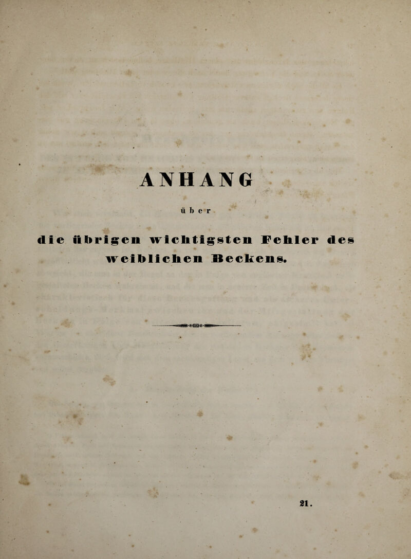 ANHANG über die übrigen wichtigsten Fehler des weiblichen Beckens. §*m=* > « 21.