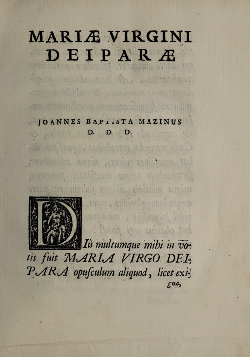 MARI-® VIRGINI DEIPARA J O ANNES Ba,fi.4TA MAZINUS D. D. D. Iu 'multumque mihi in vo~ fis fuit M^4KItA VIRGO DEI> TtARtA opufculum aliquod, licet exii gutti