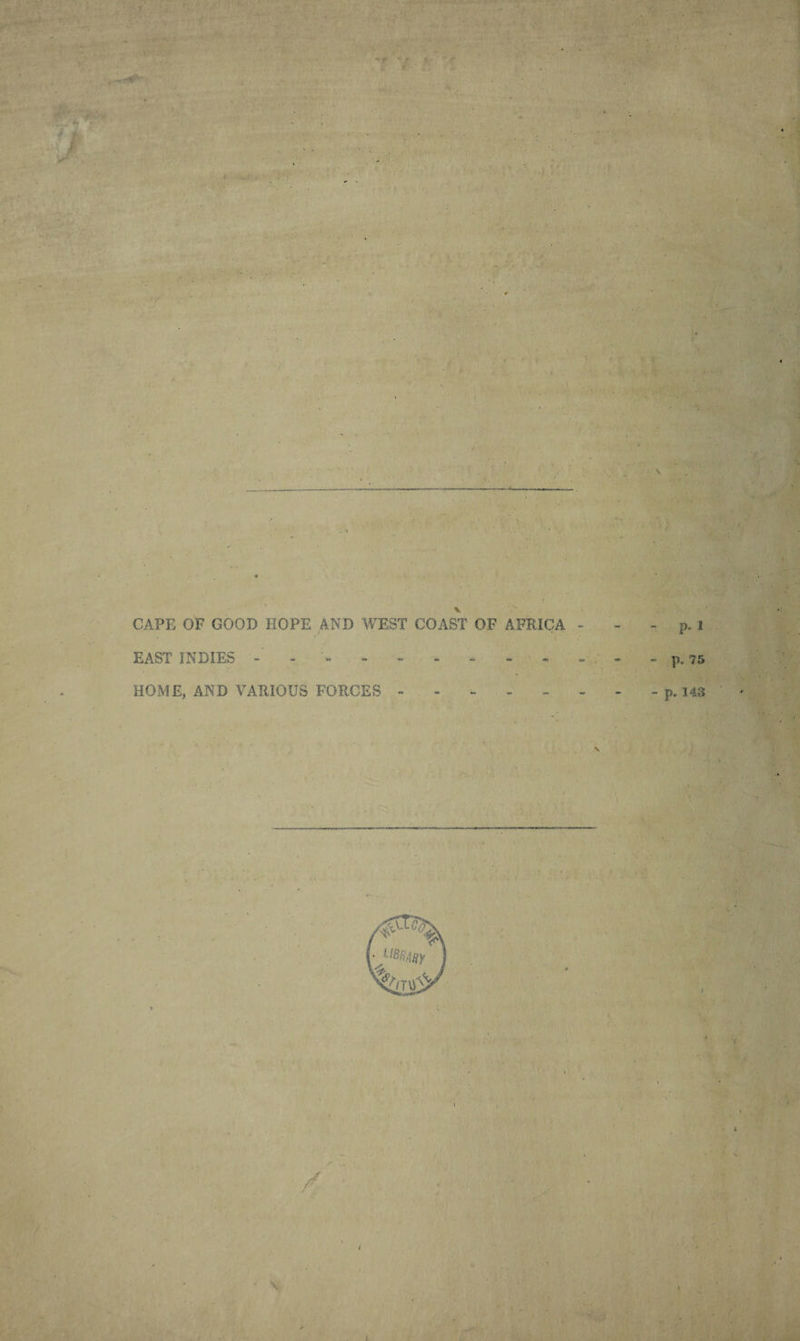 , — rw 4 CAPE OF GOOD HOPE AND WEST COAST OF AFRICA - - - p. I EAST INDIES ------------ p. 75 HOME, AND VARIOUS FORCES - - -.p. 143 /