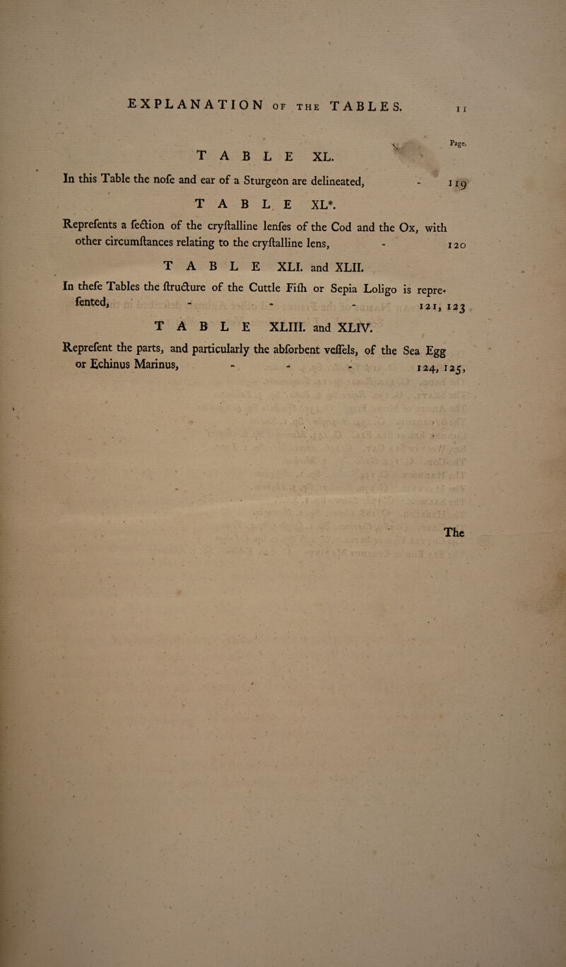 11 - v Page, T A B L E XL. . * • ' • A f - «*.• In this Table the nofe and ear of a Sturgeon are delineated, - i TABLE XL*. Reprefents a faction of the cryftalline lenfas of the Cod and the Ox, with other circumftances relating to the cryftalline lens, - 120 TABLE XLI. and XLII. In thefa Tables the ftru&ure of the Cuttle Fiih or Sepia Loligo is reprc- fanted, - - . 12i, 123 TABLE XLIII. and XLIV. Reprefent the parts, and particularly the abforbent veflels, of the Sea Egg or Echinus Marinus, - - . 124,125, / \ The