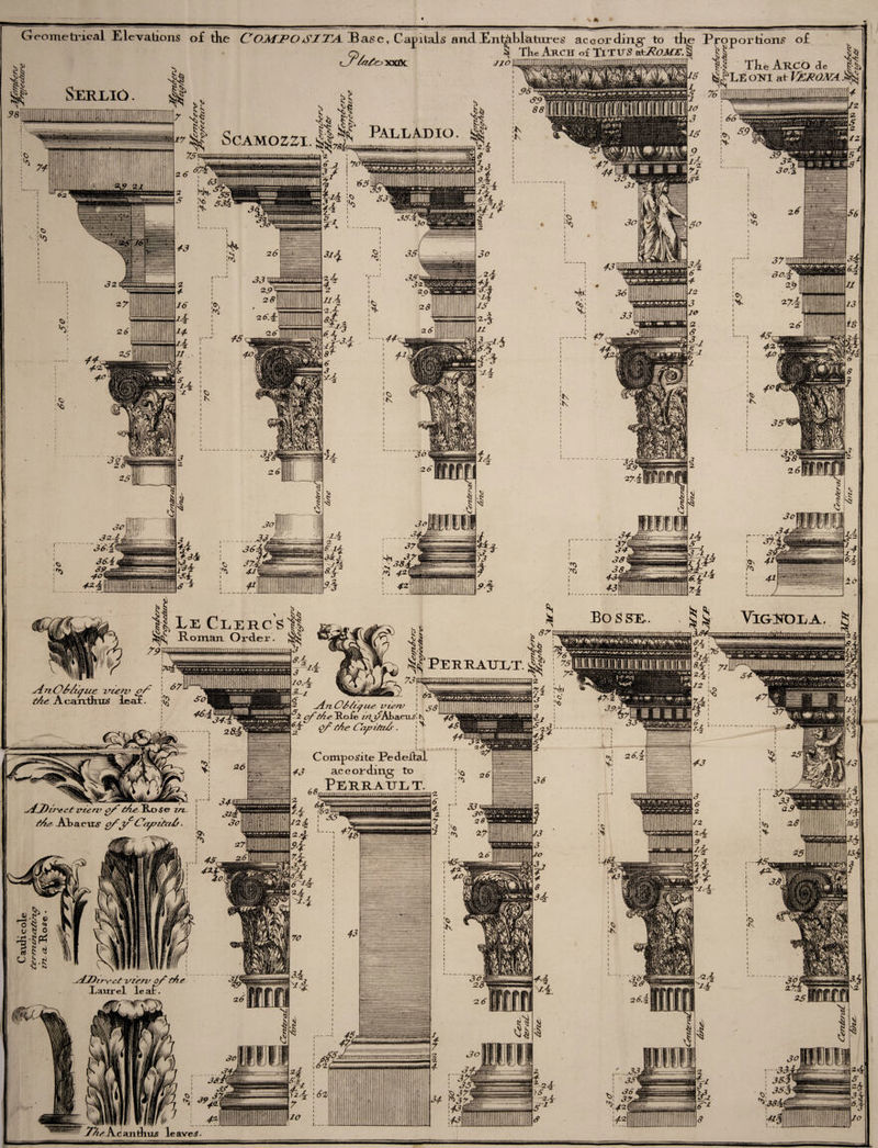 Geometiucal Elevations of the COMI^OSITA. ^ L II SCAMOZZI. ||JS ITTTTTTr,TTHHIHl‘ili,l>? ase, Capitals and Entablatures according* to tho Proportions of Q. ^ TkeAucn of TiTiTSati^eaa^r.s ^a/^'scsOL J10^npHiMiiiDjninniffmTTiimiiiniminmrT™ A-pm tiiniiiiiiiiiiiiu'iuikuiutitOi.iiiiiiiiiiiiiiiMiHiiiiiiiiiiiiMiiiiiiiiiMiiniiiiiiii -* 0, mm, <m, yn ,mmm m Palladio. ,fv> 42 ^ s ^ il Le CLERCsIi RomaxL Order ^onTmiiTTniTniHmiiiiiTTTmim^ 'imw o/^ tA^. AcartllniS leftf. Perrault. I 73 Irt 2.6 v^erv z/z, -Al>acix«S' C'c^ita/f. <3'ni __'^ue vterv [ ^2 ZAAbacUv?! K tAe . I ^ \ \ C omposite Pedeiial 43 according to Perrault. ! 68„ lUllllllltllliUllllUIIIIIIUIIUIUIIIIliilUJIllllllllllll I_ 4^ ../dl23ir't^ctute/t/ AcandiiLS leaves. MmtiiHMiwmTrnTTm'ffrrtTTrtmntTTTTTmTmi 6% 34 '1^ The ArCO de ^ ^ t^£LE OM at VZRONA ... XV BoSSX. ViGjrOLA, ^ S-i