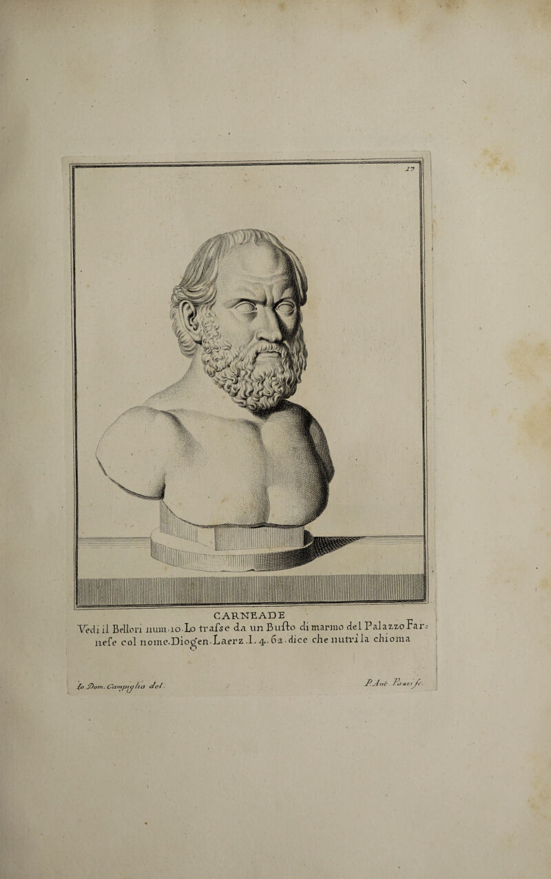 CARNEADE Vedi il Bellori jiuumo.Lo trafse da nn Buflo di marino dei Pala.zzoFar- nefe coi nome.Dio^enLaerz .L 4.. 62 . dice che ULitri ia. chioma _£o fflotii. /ia ae.l• P.P ni- ■ Pa ■* y ijc. 1