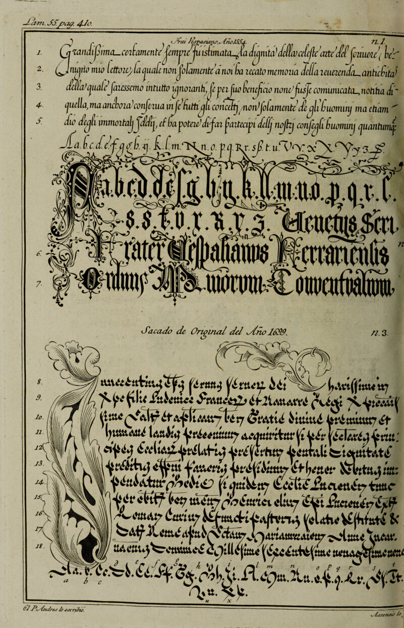 .larri. SS.pay. 4-1° 1. 1. 'l . cSm ¿lrtaj'ia>w,^ {rioJS54;. miJij3m¿L-cnbment/Jemjn/jiíi£mata^ l¿- rimo mío Uttoit)ía juaíc non Jo lamente a tioi loa iicatomcmoiici de fía leuaenda^ anticdita) dmaJ juaídjaiessemo intuito ynoianh.fejociíuo denejiao noncjusjc comunícate notitia di~ cjuell^rnaancíioidconfciuainje futtiyii coiutkj/nodjolamcntc diyh liuominj ma etiam ^ dio dhjt][ immoitaíjjMp é Hapotedduj’ai jJaiteajn diííj nojhj conjcyHi Huonunj cjuantunuj; JÍa. te. ¿M adió. n.l. 4- S. f. 7- m. n.o. r. sjd. t. ufVty: áfrriÉwiwie UIOCÜÜI, arnienf* n Sacado de Original del ^/¿ño1699. r¿. 3.
