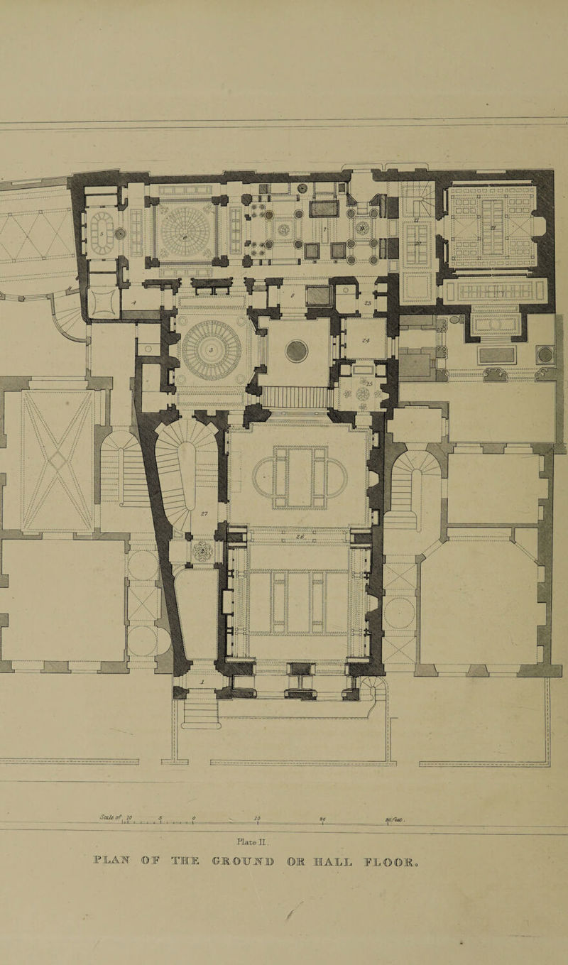 I 3 EZ £=3 E Scale, of i 10 ^ 10 =1= 30 ■ -jrr- SO.S&amp;et. FLate II. ]P]LAH OE THE GtOUM OM IALL IFIOOl, /