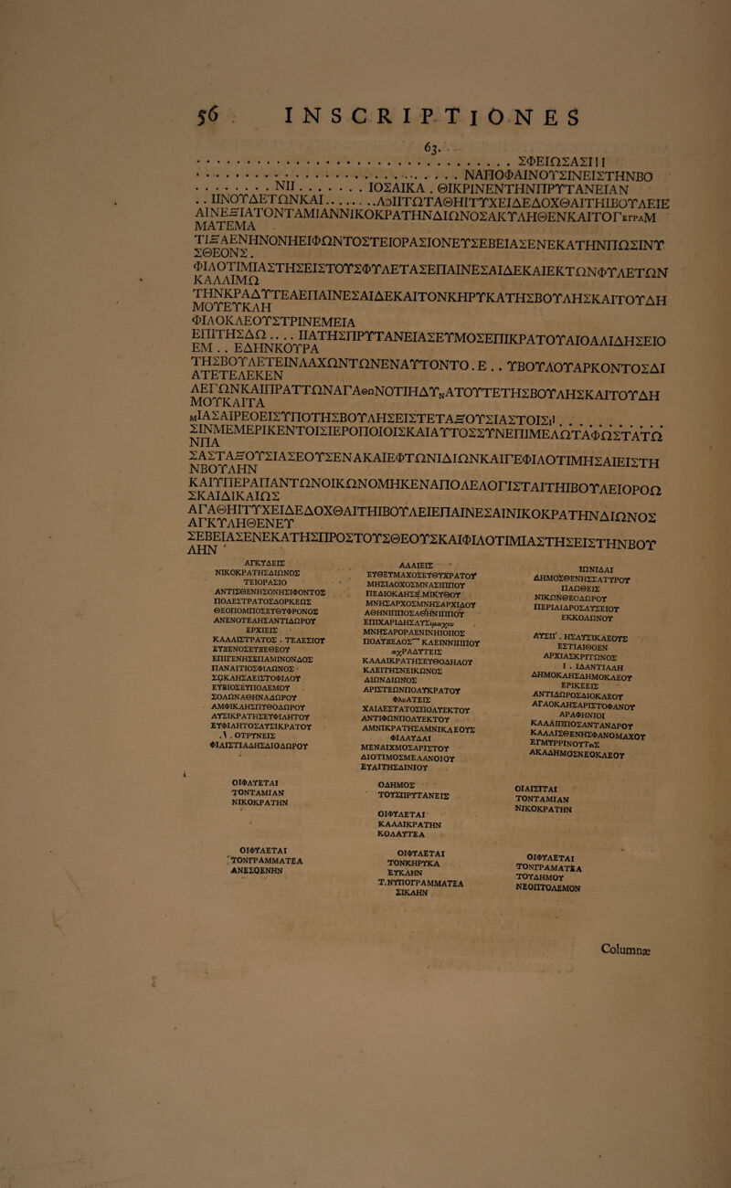 63.. .*.2<i>Ein2A2in * • ....NAriO$AINOY2INEI2YHNBO ..I02AIKA . ©IKPINENTHNnPTTANEIAN . . IINOTAETONKAI.AoIITnTA©HITTXEIAEAOX©AITHIBOTAEIE AINEHIATONTAMIANNIKOKPATHNAiaNOSAKTAHQENKAITOrErpAM MATEMA TlHAENHNONHEI^nNTOSTEIOPADIONETSEBEIASENEKATHNnOSINT 20EON2. KI/ySui^A2THSEI2TOT2$TAETA2EnAINE2AIAEKAIEKTXiN<I>rAETON MOTETKAHTEAEnAINE2AIAEKAIT°NKHPTKATH2BOYAH2KAITOYAH <I>IAOKAEOY2TPINEMEIA ^THSnPTTANEIASETMOSEniKPATOTAIOAAIAHSEIO ATETEAEKENINAAXnNTnNENAYT°NT°'E ' ' TBOTAOYAPKONY02AI ^K)TKAI^inPATTE^NArAen^OTIHAYNATOYTETH2BOYAH2^AITOYA^ MIA2AIPEOEI2YnOTH2BOYAH2EI2TEYAH'OY2IA2TOI2il ZINMEMEPIKENTOISIEPOnOIOI2KAIATT022TNEniMEAnTA.Vfl2TATa 24oTAHNT2L42E°TSENAKAIE(I>TnNIAraNKAirE<I>IAOTIMH2AIEI2TH KAITnEPAnANTnNOIKnNOMHKENAnOAEAOriSTAITHIBOYAEIOPOa 2KAIAIKAIHS ArKYA™NETEAOX0AITHIBOTAEIEnAINE2A'NIKOKPATHNAIaNO2 2EBEIA2ENEKATH2nP02TOT2©EOY2KAI$IAOTIMIA2TH2EI2THNBOT ArKYAETS NIKOKPATHXAmNOS TEIOPA2IO ANTIE0ENH2ONHEI4ONTOS nOAEITPATOEAOPKEnS ©EOnOMnOEEYQYOPONOS ANEN0TEAHXANTIAI2P0Y EPXIEI2 KAAAIXTPATOS . TEAEXIOT EYHENOXEYSE0EOY EIHTENHXEnAMINONAOS nANAITIOX<MAnNOS 2#KAHXAE ISTOd>IAOT EYBIOXEYnOAEMOY 2OAfiNA0HNAAfiPOY AMOIKAHSnY©OAfiPOY AYXIKPATH2EY<l>lAHTOY EY<MAHTOEAYXIKPATOY A . OTPYNEIX fclAISTIAAHXAIOAHPOY OIGAYETAI TONTAMIAN NIKOKPATHN OI<I>YAETAI ' TONTPAMMATEA ANE2QENHN AAAIEIE EY0EYMAXOXEY0YXPATOY MHXIAOXOXMNAXinnOY nEAIOKAHXs.MIKY0OY MNHSAPXOEMNHSAPXIAOY A0HNiniIOS A0*HN HTTIOY EniXAPIAHXAYXi^a^ov MNHSAPOPAENINHIOIIOX nOAYHEAOX'-' KAEINNinnOY a^PAAYTEIS KAAAIKPATHXEY0OAHAOY KAEITHSNEIKI2N0E AinNAIfiNOX APIXTEftNIIOAYKPATOY «DAvATEIS XAIAEETATOXIIOAYEKTOY ANTKMINIIOAYEKTOY AMNIKP ATHXAMNIKA E 0 YS «MAAYAAI MENAIXMOXAPISTOY AIOTIMOXMEAANOIOY EYAITH2AINIOY OAHMOX TOYXnPYTANEIS OI<i>YAETAI KAAAIKPATHN KOAAYTEA OKtYAETAI TONKHPYKA EYKAHN T. NYIlOrPA MMATE A XIKAHN mNIAAI AHMOX0ENHSXATYPOY IIAI20EIX NIKfiN0EOAfiPOY IIEPtAIAPOXAYXEIOT EKKOAfiNOY AYXII'. HXAYXIKAEOYE EXTIAI0OEN APXIAXKPITfiNOS I . IAANTIAAH ahmokahsahmokaeoy epikeeis ANTIAI2POXAIOKAEOT ArAOKAHXAPIXTOOANOY APAOHNIOI KAAAmnOXANTANAPOY KAAAIX0ENHXOANOMAXOY ErMYPPlNOYT«S AKAAHMOXNEOKAE0Y OIAISITAI TONTAMIAN NIKOKPATHN Ol<J>YAETAI TONTPAMATEA toyahmoy NEOnTOAEMON Columnse > 'i;