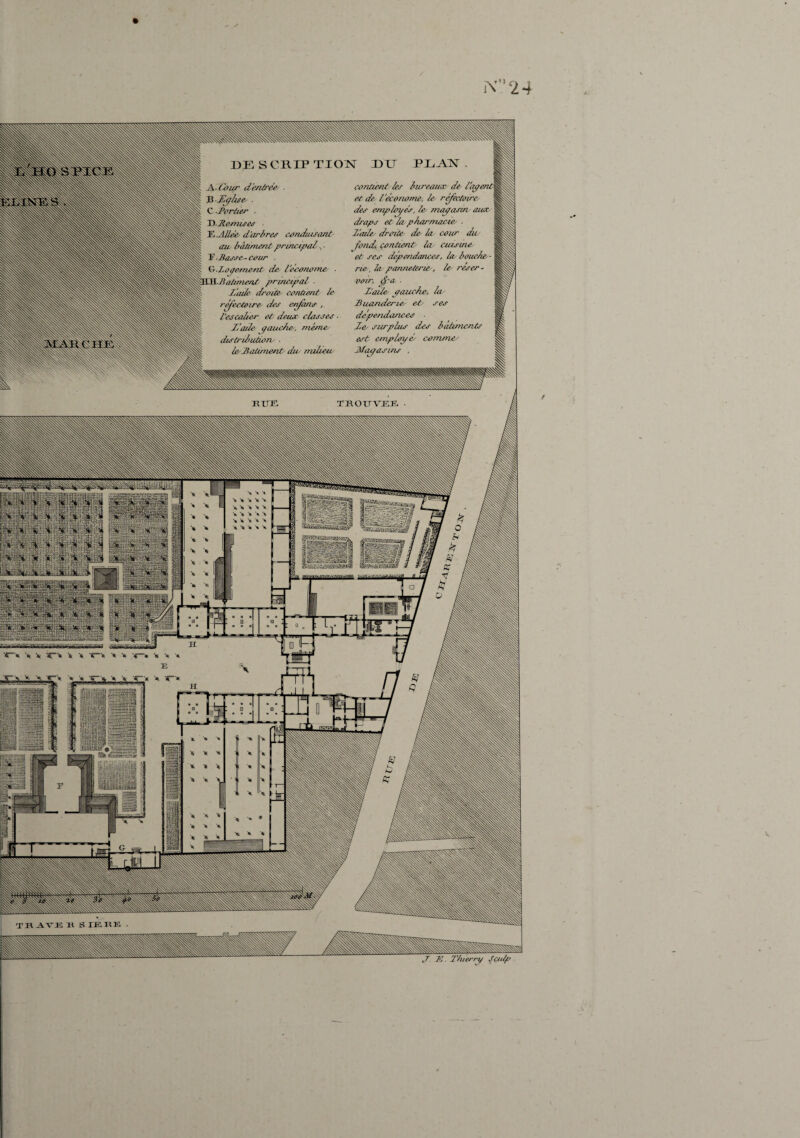 N 2 4 DESCRIPTION DU PDAN Ji. (hur den/rée . Ü -Eçù^e^ . ^■Portier . 'D.Re^rusM E .Allée- d'arbres cûndzusant au- bâument princtpal ^■ ~S .Basse-Cûur . G.Lopement de. l'eeaname- ■ \^.Ba/unend prmetpal ■ JJade droite- c-ûnùent le r^eetoire des et^lms , et de l économe, le- rÿeetoire des empbyés, le magasin aiae draps et la-pharmac-ie- ■ Z'ade- droite de la cour dit Jond, contient la^ ciustne et ses dépendances, la- bouche ne-, la panneteriC', le- réser¬ voir, ^'a- ■ Z'aile.- paut-he, la- Biumderiey et> ses dépendances Ze- surplus des batiments est emplopé comme' Magasins , '«1 ■«, «—» ■» T n K s riC, IIK ÜTTE TT^OXrVEEi . t