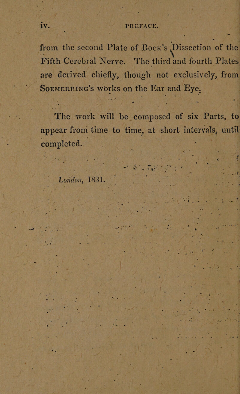 ’ e from the second Plate of Bock’s ‘Dissection of the Fifth Cerebral Nerve. The third and fourth Plates are derived chiefly, though not exclusively, from 4 . ‘ @ ox The work will be composed of six Parts, to appear from time to time, at short intervals, until compicted. Dae Bee : = 4 v a = ad = &gt; ct ; A : ' me y = “$ 5 et pang Nae 8 Popa :f London, 1831. % \ i &amp; pe = fe cs | if { 2 | - A a a y = Wor Nig F ,