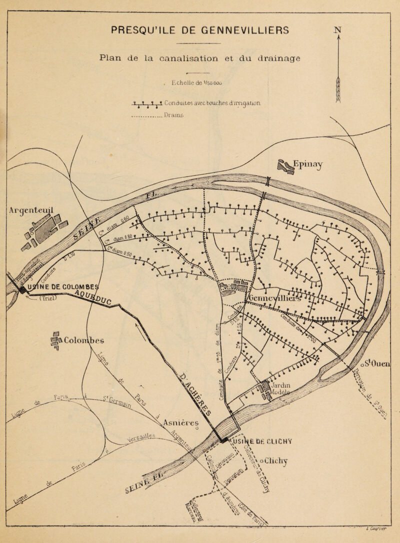 PRESQU’ILE DE GENNEVILLIERS K A Pian de la canalisation et du drainage . Echelle de V50ooo Conduites avec bouches d'irrigation .. Drams l Coufiter