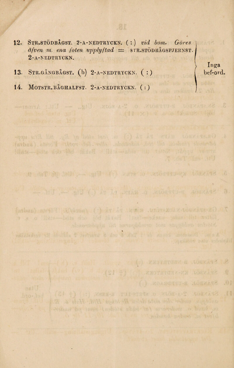 äfven m. ena foten upplyftad — s tr.stödbÅgspjernst. I 2-a-nedtryckn. f Ino^a bef-ord. 13. Str.gångbågst. (b) 2-a-nedtryckn. (:) 14. Motstr.båghalfst. 2-a-nedtryckn. (:)