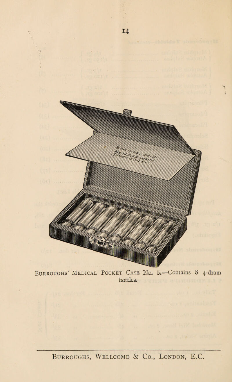 Burroughs’ Medical Pocket Case No. 5.—Contains 8 4-dram bottles.