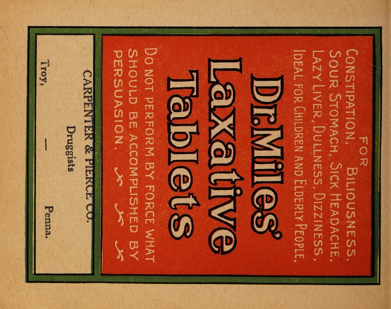 Druggists Constipation, Biliousness, Sour Stomach, Sick Headache, Lazy Liver, Dullness, Dizziness, Ideal for Children and Elderly People,