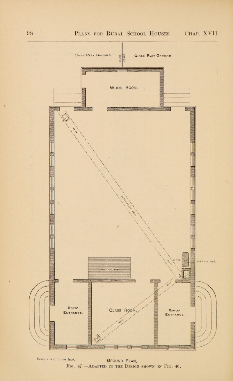 Scale 4 feet to one Inch, GROUND PLAN. Fig. 47.—Adapted to the Design shown in Fig, 46.