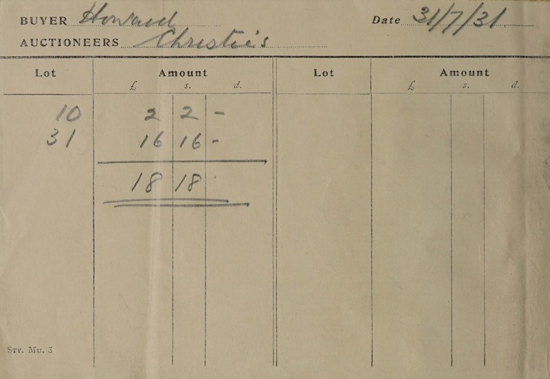 BUYER. Hortnath,. AUCTIONEERS ato. Cowche. te Lot AMO cae vei, s a    Sty. Mu. 3  