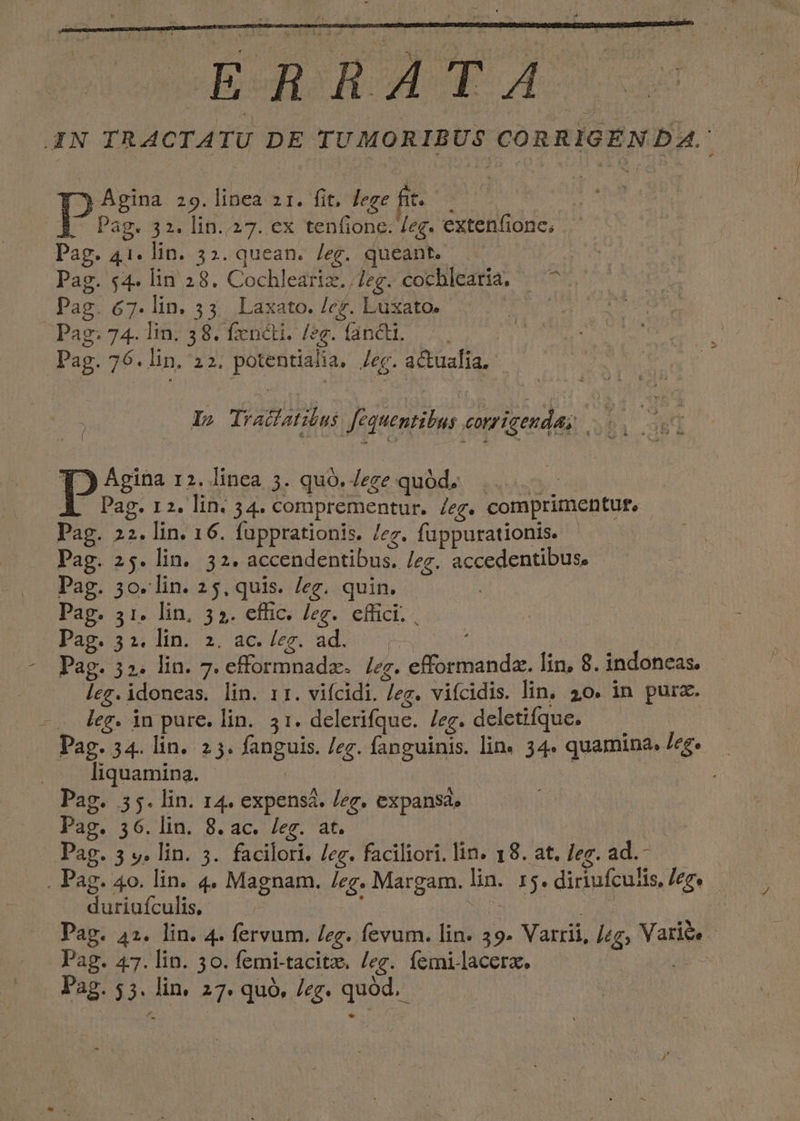 dome ioedt HOOP ous IN TRÁACTATU DE TUMORIBUS CORRIGENDA. AÁgina 29.linea zr. fit, lege fit. * P 32. lin.27. ex tenfione. /eg. extenfione, Pag. 41. lin. 32. quean. /eg. queant. | Pag. 54. lin 28. Cochleariz.,7eg. cochleatia, — ^ Pag. 67. lin. 33. Laxato. /ez. Luxato. S du Pag: 74. lin. 38. fzenéti. /zg. (fancti. Pag. 76.lin. 22. potentialia, Jeg. aCtualia, I» Tracfetihus fequentibus corrigendas |... 4 Agina 12. linea 5. quo. Zeze quód... - . Pag. 12. lin: 34. comprementur. /eg. comprimentur., Pag. 22. lin. 16. fupprationis. lez, füuppurationis. | Pag. 25. lin. 32. accendentibus. /eg. accedentibus. Pag. 5o. lin. 25, quis. /eg. quin. Pag. 51. lin, 35. effic. /eg. effici. , Pag. 32. lin. 2. ac. /eg. ad. ! Pag. 32. lin. 7. efformnadz. | /ez. efformanda. lin, 8. indoneas. leg.idoneas. lin. 11. vifcidi. /egz. vifcidis. lin, 20. in purz. leg. in pure. lin. 3 1. delerifque. /eg. deletifque. Pag. 34. lin. 2 5. fanguis. /eg. fanguinis. lin« 34. quamina, leg. liquamina. - | Pag. 55. lin. 14. expensá. /eg. expansá, Pag. 56. lin. 8. ac. /eg. at. Pag. 3 y. lin. 5. facilori. /ec. faciliori. lin. 18. at. Je. ad.- . Pag. 40. lin. 4. Magnam. /eg. Margam. lin. 15. diriufcujis, Jer. duriufculis, | us p | Pag. 42. lin. 4. fervum. /eg. fevum. lin. 39. Varrii, leg, Varie. Pag. 47. lin. 30. femi-tacitz. /eg. femi-lacera. i Pag. $3. lin, AT quó, leg. quod.