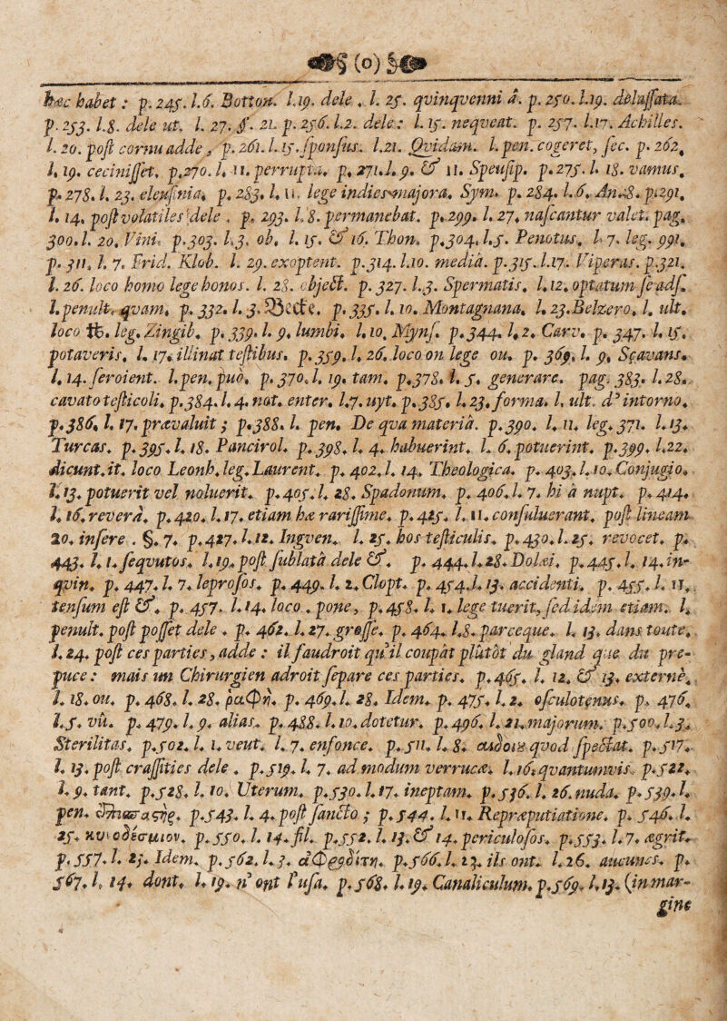 hc habet; p. 243. 16. Botton* Lip. dde * h 23. qvinqvenni a. p. zfo. Lip. Sluffam p. 233. L§. dele ut. /. 27. /. 22- p- 2>£ 1.2. dde: h 13. neqveat. p. 237. hi7* Achilles. L 2o.poft cornu adde, p. 261. L ipjponjus. l.zi. Qyidmi. l.pen. cogeret, fec. p. 262% A ip. cecini(fet* ptfo.hti, perrupta* p* rjuLp. Vf if. Speufip. 3*273. /. z$. vanius, p* 278. A 2j. eleufnia♦ p* 2$J* Au. lege indiesmiajora* Synu p. 2^4.1*6* An, A* pupi* A /4. poft volatiles'[dele * p, 27J. h 8. permanebat. p>2pp* L 27* nafcantur valet. pag* 300, L 2ot Vinis p.joj. /,j, 0/7, /. zj\ z<f. Thon* 3*304, /,j. Penotus, />7, leg* ppi. p. ■?//* /. 7« PnV/. L zp. exoptent, 3.314. hio. media, p.313.I.17. Viperas, pjzi. I.26. loco homo lege honos, h 28. cbjeffi. p. 327.1.3. Sp er matis* l*i2* optatum feadft Lpenult, qvam* p, 332. A j.QJvCfe* p. jj/. /. za. Montagnana, /. 23*Behem* l, nlt* loco Jfe. feg, Zingih* p* 333, L p* lumbi* A 10. Mynf p*344* h 2* Carv• p. J47. A z/t potaveris* L 17% illinat teftibus. 3. 333*1* 26. loco on lege ou. p* 363. h p* Scavans* l* i4. feroient. l.pen* puo* p. 370 J* ip* tvwz4 p*J7& h 3* generare. pag. 383.1*28* cavato tefticoli* p*384.1*4. nat* enter* l*7*uyt* 3*383• 1*23* forma* h ult, d^intorno* p* $86%l*t7*pravaluit p*388*1. pen. De qva materia. p*3po* l*u* leg* 371* L13* Tureas* p*3p3*l* 18* Pancirol* 3*338* h 4. habuerint* L 6* potuerint* p*3pp* U22* dicunt*it* loco Leonh*leg*Laurent* p* 402*1* 14, Theologica* p* 403*1*10+ Conjugio* I* 13* potuerit vel noluerit* p* 403*1* 28* Spadonum* p* 406*1* 7* hi a nupt* p* 414* A16* revera* p* 410* l* 17* etiam ha rarijjtme* p* 413* l* iA confaluerant* poft lineam 20* infere . §* 7* 3*427* A/** Ingven* l* 23* hos tefticulis* p*430*1.13* revocet* p♦ 443* A hfeqvutos* l* ip* poft fublata dele O* p* 444* l* 28* Do Isi* p* 443* l* 14* in- qvin* p* 447* A 7* leprofos* p* 443* l* 2* Clopt* p* 434J* 13* accidenti* p* 433* l* tj* tenfum efi Cf* p. 437* l*l4* loco * pone, p* 438* l* 1* lege luerit, /ed idem etiam* l* penult* poft poffet dele * p* 462* l* 17* grojfe* p* 464* 1*8* parceque* h ij* dans toute* l* 24* poft ces parties, adde : ilfaudroit quii coupat plutbt du gland que du pre- puee: mais m Chirurgien adroit fepare ces parties* 3*463* l* 12* if 13* externe4 1* 18* ou* p* 468* L 28* pa<prj* p* 463*1* 28* Idem* p* 473* 1*2* ofeulot<?ms* p* 476* 1*3* vii* p*47p*l*p* alias* p* 488* hio*dotetur* p*436* l* 21*majomm* 3*300*1*3* Sterilitas* 3*302*!* uveut* l*7*enfonce* 3*311* 1*8* culovaqvod fpeBat* 3*317*• A 13* poft crajjities dde * 3*313* l* 7* ad modum verruca* l* /6t qvantMnvis.> p*322* l*p*tmt* 3*328*1*10* Uterum* 3*330*1*17* ineptam* p.3^6* l* 26* nuda* p+S3p+f pen* P+S4T A 4*p°ft fa?iclo ; p*S44. L*u Reprsputiatione* p* 346* l* 23* kv^AAcuiov* 3*330* h 14* fth p.332* A iq*Uf 14*periculofos* 3*333* 1*7♦ sgriU f*3S7+ A ij* Idem* 3*362*1*7* dQfjbiTyj* 3*366* 1* 1 ^ iis ont* I26* aucmus* p* $67* A iq* dontt A ip* n ont l^ufa* 3*368* l*ip* Canaliculum* 3*363* l*ij* (inmar- gim