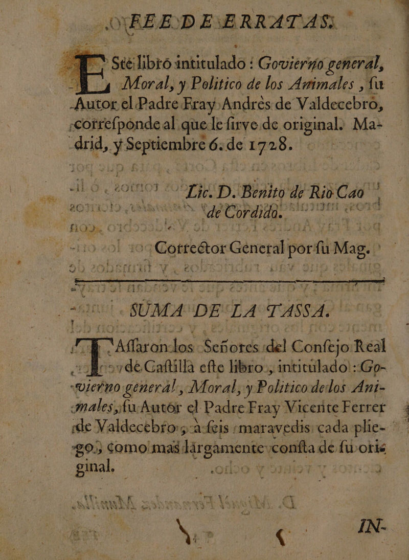 SN as pana de ved | AS al pa ¿to “De p. Bonito de Rio Cao: 2OMmOb py 5 3d Cor di da. 213 Ro El A, O: MATO eE EY ES (3 Corredor General si: Me Mag 90 2ODS£IDN 4d Y 0! k SUMA DE! LA TASA. pr Wa de a efto libro, intitulado! :Go- anales a Autór el Padre Fray Vicente Ferrer ginal, - ¿Q1'O AAA E NA ANA