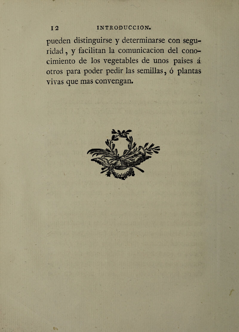 pueden distinguirse y determinarse con segu¬ ridad , y facilitan la comunicación del cono¬ cimiento de los vegetables de unos países á otros para poder pedir las semillas, ó plantas vivas que mas convengan. j