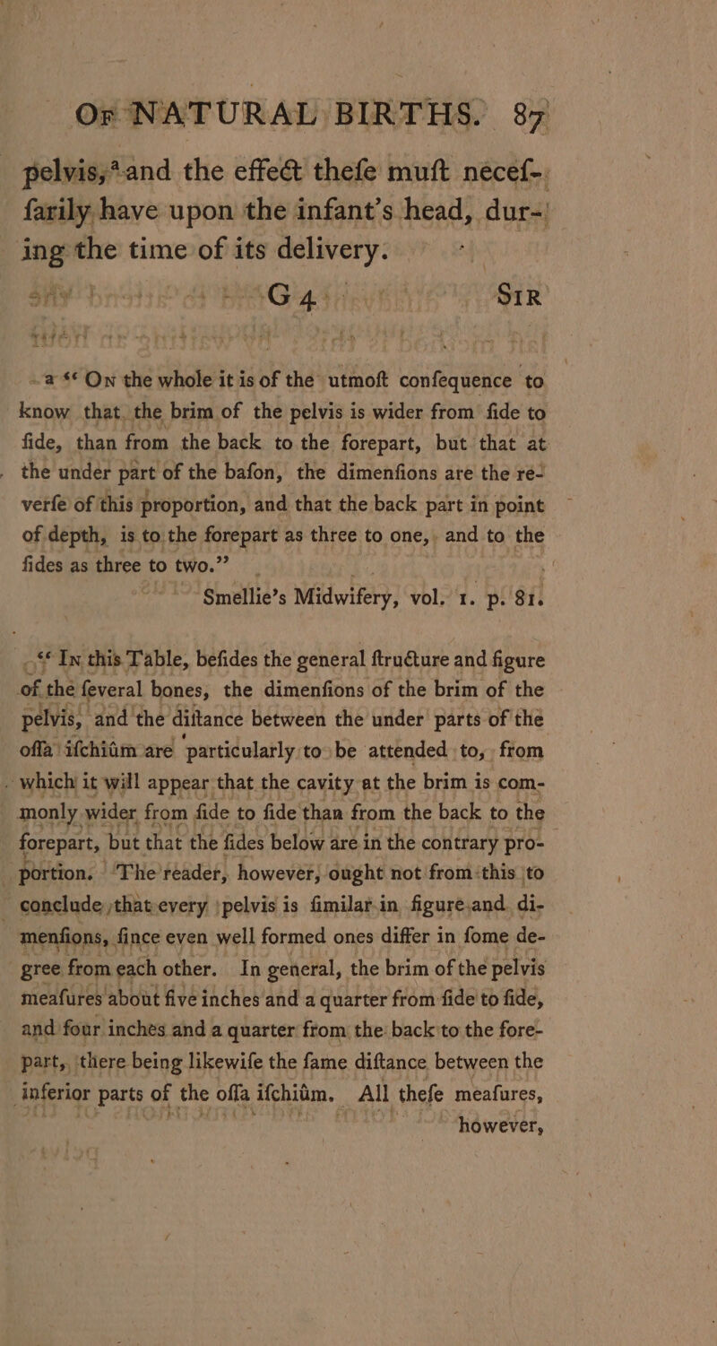 pelvis,*.and the effeé thefe muft nécef-. farily have upon the infant’s head, dur-' ang the time of its ye inh : ony br: as ap , SIR ot elata. a © On the whole it is of the utmoft confequence ‘to know that, the brim of the pelvis is wider from fide to fide, than from the back to the forepart, but that at _ the under part of the bafon, the dimenfions are the re- verfe of this proportion, and that the back part in point of depth, is to the aa ie as three to one, and to the fides as three to two.’ | Smellie’s Ned witery: vol. 1. p. $1, _‘* In this Table, befides the general ftructure and figure of the feveral bones, the dimenfions of the brim of the pelvis, and the diftance between the under parts of the offa ifchiam are ‘particularly. to be attended to, from . which it will appear that the cavity at the brim is com- monly wider from fide to fide than from the back to the forepart, but that the fides below are in the contrary pro- portion. The reader, however, ought not from this to - conclude that every |pelvis is fimilar.in figure.and di- menfions, fince even well formed ones differ in fome de- gree from each other. In general, the brim of the pelvis meafures about five inches and a quarter from fide to fide, and four inchés and a quarter from the: back to the fore- part, | there being likewife the fame diftance between the ‘inferior parts of the off ifchiim. All thefe meafures, however,