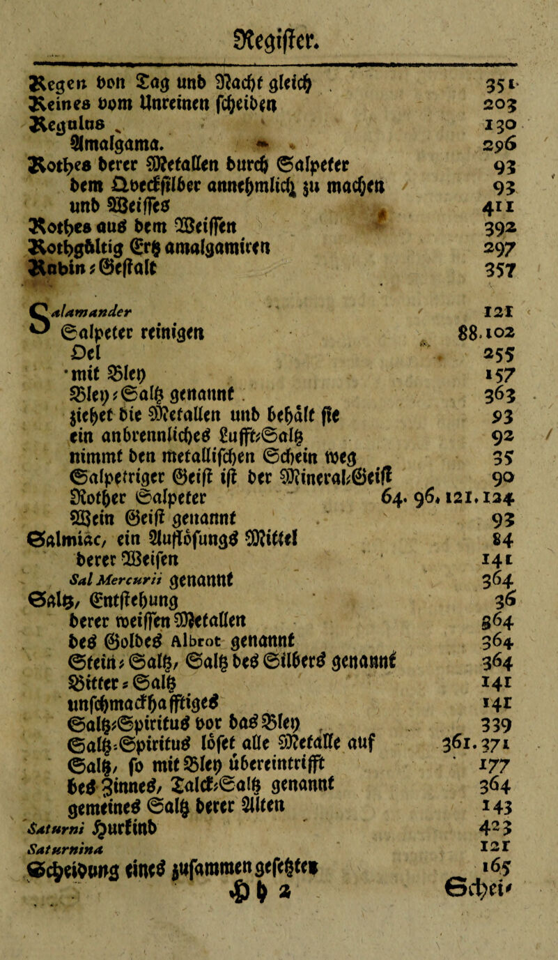 Kegen Den Sag unb 9?ad)f gleicfy 351 deines öom Unreinen fcfjeiben 203 ^etjulns „ •• ' 130 Amalgama. ** * 296 Rotzes berer Gefallen burdj ©alpefer 93 bem ûuecÊftlber anne&mlicl* $u machen 95 «nb 9Beiffe0 # 411 Rôties outf bem QBeifién v m 392 KotbgMtig <£r§ amalgamireu 29 7 Rnbi»*®efialt 357 Salamander ' 121 ©alpeter reinigen 88102 Del , 255 •mit &lep 157 23lei;*©al§ genannt : 363 jiefref bie Italien unb 6eÇ>âl( fie 93 ein an&rennlicfteé 2ufffr©al& 92 nimmt ben metallifcben ©cbein roeg 35 ©alpefriger ®eifî ifî ber 9Jïinerak6eifî 9° SKot&er ©alpeter 64. 96* 121» 134 Sßßein 0eifî genannt N 93 ©almiac, ein 2lujtofung$ SKitfel 84 berer Reifen 14 t Sai Mercurü genannt 364 ©al$, Cmtfîe&ung 36 berer roeiffen Gefallen §64 beä 0olbe$ Albrot genannt 364 ©fein ? ©alç, ©alg be$ ©ilbertf genannt 364 Witter *©al($ 141 tmfcfomacffjafftigeé 141 ©alfc*©piritu$ bor baè 3>lep , 339 0al§'-©piritu0 lôfet alle Metalle auf 361-371 ©alfc, fo mit&Iet) Ü6ereintrifft * 177 6e0 Sinnet/ £alcfr©alft genannt 364 gemeine^ ©al| berer Sllten 143 Satumi jpurfinb 423 Saturnina 12 T «ctKftws tint« jufamraeitgeftêtt* 165