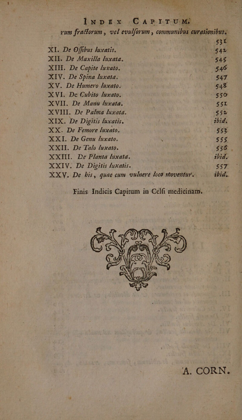 x ARE IupEx CAPITUM vum fractorum , vel evulforum , communibus eurationibus. sat XI. De Offibus luxatis. |0$4L XII. De Maxilla luxata. ' 545 XIII. De Capite luxato. . 546 XIV. De Spina luxata. ( 547 XV. De Humero luxato. — - | 548 XVI. De Cubito luxato. 550 XVII. De Manu luxata. 55I XVII. De Palma luxata. .o 594) XIX. De Digitis Iuxatis. n ibid. XX. De Femore luxato. 5523 XXI. De Genu luxato. : $55 XXII. De Ia/o luxato. $56 . XXIII. De Planta luxata. ibid. XXIV. De Digitis luxatis. 557 XXV. De his, quae cum vulnere loco moventur. ibid. Finis Indicis Capitum in Celfi medicinam. A. CORN.