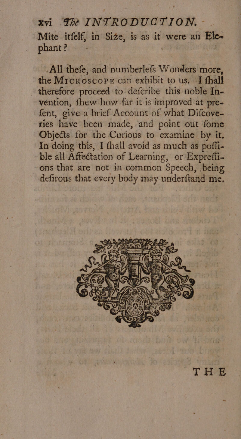 Mite itfelf, in Size, is as it were an Ele« phant? - : .All thefe, and numberlefs Wonders more, © the Microscope can exhibit to us. I thall _ therefore proceed to defcribe this noble In- vention, fhew how far it is improved at pre- - fent, give a brief Account of what Difcove- ries have been made, and point out fome Objects for the Curious to examine by it. In doing this, I fhall avoid as much as poffi- ble all Affeétation of Learning, or Expreffi- ons that are not in common Speech, being defirous that every body may underftand me.