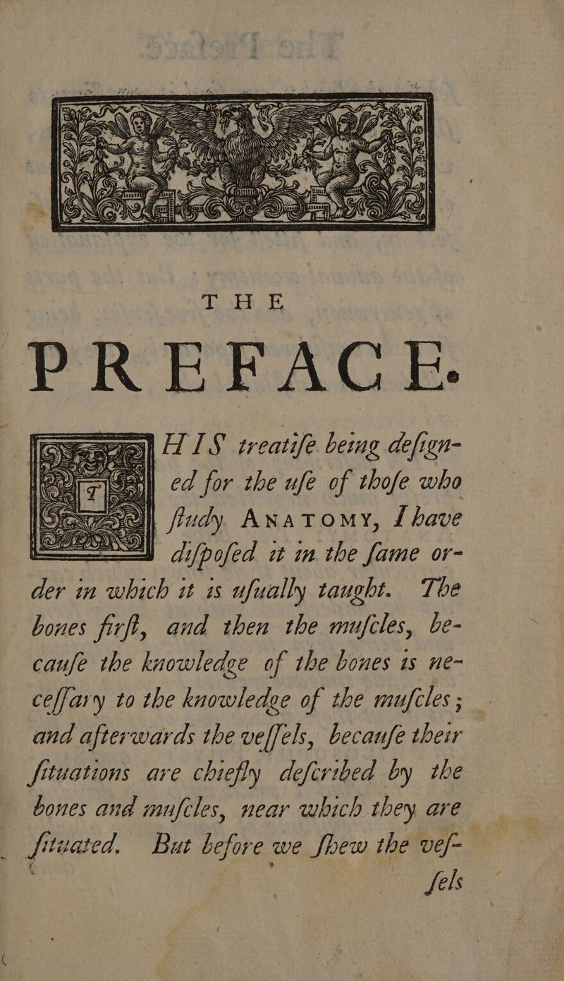 — * HIS weatife being defign- ed for the ufe of thofe who |Siewz5 2 | fudy Anatomy, Ihave Jains tal difpofed wt im the fame or- der in which it is ufually taught. The bones firft, and then the mufcles, be- caufe the knowledge of the bones is ne- ceffary to the knowledge of the mufcles; and afterwards the veffels, becaufe thei . Situations are chiefly defcribed by the bones and mufcles, near which they are Sfitsated. But before we fhew the vef-— | | Van