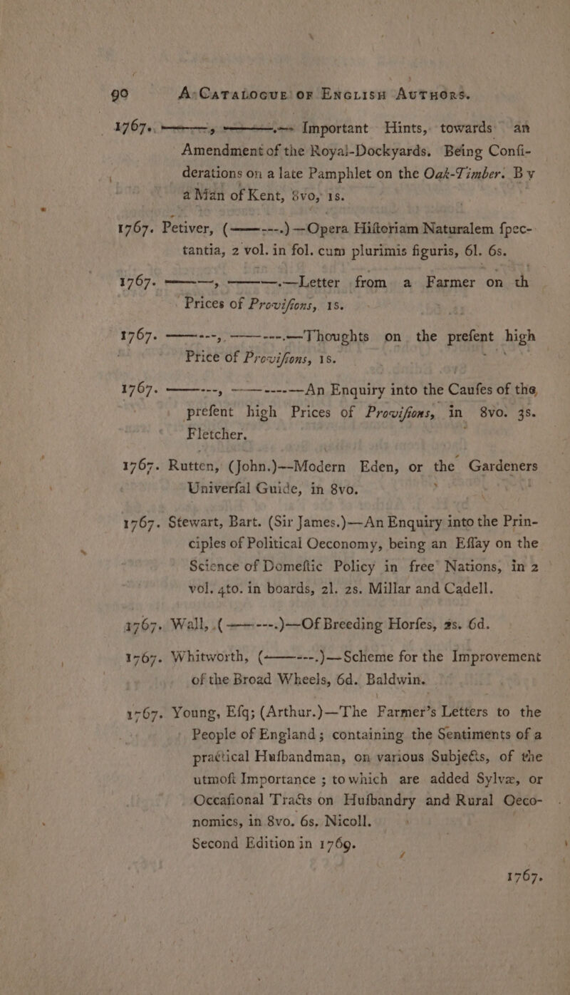 Amendment of the Royai-Dockyards. Being Confi- derations on a late Pamphlet on the Oak-Timber. B Vv a Man of Kent, 8v0; 1S. tantia, 2 vol. in fol. cum plurimis figuris, 61. 6s. , —.—Letter from a Farmer on th Prices of Provifions, 18. Price of Provifions, 15. prefent high Prices of Prowifions, in 8vo. 3s. Fletcher. Rutten, (John.)~-Modern Eden, or the Gardeners Univerfal Guide, in 8vo. , Stewart, Bart. (Sir James.)—An Enquiry into the Prin- ciples of Political Oeconomy, being an Effay on the Science of Domeftic Policy in free’ Nations, in 2 vol. 4to. in boards, 2]. 2s. Millar and Cadell. of the Broad Wheels, 6d. Baldwin. People of England; containing the Sentiments of a practical Hufbandman, on various Subjef&amp;is, of the utmoft Importance ; towhich are added Sylvz, or Occafional Tracts on Hufbandry and Rural Oeco- nomics, in 8vo. ‘6s, Nicoll. Second Edition in 1769.