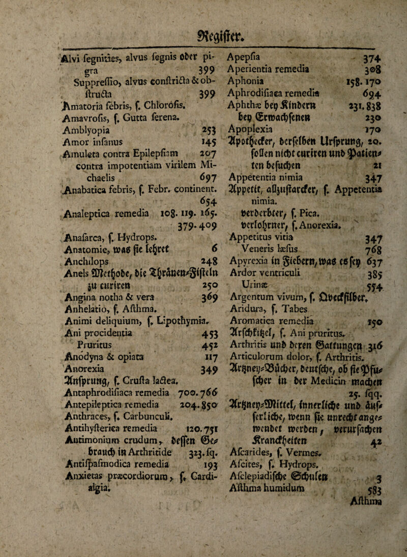 Alvi fegnmes, alvus fegnis Ober pi- gra 399 Suppreflio, alvus conflri&a & ob- ilru&a 399 Amatoria febris, f. Chloröfis, Amavrofis, ft Gutta ferena. Amblyopia *53 Amor infanus 145 Amuleta contra Epilepfiam 207 contra impotentiam virilem Mi¬ chaelis 697 Anabatica febris, f. Febr. eontinent. 654 Analeptica remedia 108.119* 165* 379* 4°9 Anafarca, f. Hydrops. Anatomie, ße lehret Anchdops 248 Aneis «Bletjjobe, bie $u curircn 250 Angina, nothn & vera 369 Anhelatio, f. Afthma. Animi deliquium, f* Lipothymia. Ani procidentia 453 Pruritus 452 Anodyna & opiata »7 Anorexia 349 3tnfpnmg, f. Crufta laßea. Antaphrodifiaca remedia 700.7 66 Antepileptka remedia 204.8s© Amhraces, f* Carbunculä. Antihyfleriea remedia no. 751 Autimonium crudumr beffen brauch in Arthritide 323. fq. Äntilpafmodica remedia 193 Anxiecas prsecordiorum , f* Cardi- algia; Apepfia 374 Aperientia remedia 308 Aphonia 158.170 Aphrodifiaca remedi« 694 Aphthe bc9 Äfnbcra 231.838 bep (gemaebfenea 230 Apoplexia 170 Xpotfcetfer, bcrfeJ&to Urfprmtg, 20. feilen nicht ctiriren urtt> ten befmhen 21 Appetentia nimia 3+7 2tppeftt, aßjujiarcfer, f. Appetentia nimia. berbcr&ter, f, Pica. Ocrlofjrncr^ f4 Anorexia» Appetitus vitia 347 Veneris lasfiis 7^8 Apyrexia in §iebern,tt>a$ COfep 637 Ardor ventriculi 385 Urime Ky 574 Argentum vivum, f, DtKcfßfber* Aridura, f* Tabes Aromacica remedia 130 2frf€f>ftßel, f. Ani pruritus. - Arthritis unb bereu ®affmigcn $16 Articulorum dolor, f. Arthritis. ' beutf^e, ob ßc<J>fu* feber in ber Medicin machen 25. fqq. ^rgtte^üßitfcl/ (nnerftcöe unb ferlid)*, menn ffc ttnrec&f ange* mnbet werben, twurfacbert Stvandfotun Afcarides, f. Vermes* Afcites, f* Hydrops. Afdepiadifcbc ©dtflfen Äflhma humidum 42 3 583 Afthma