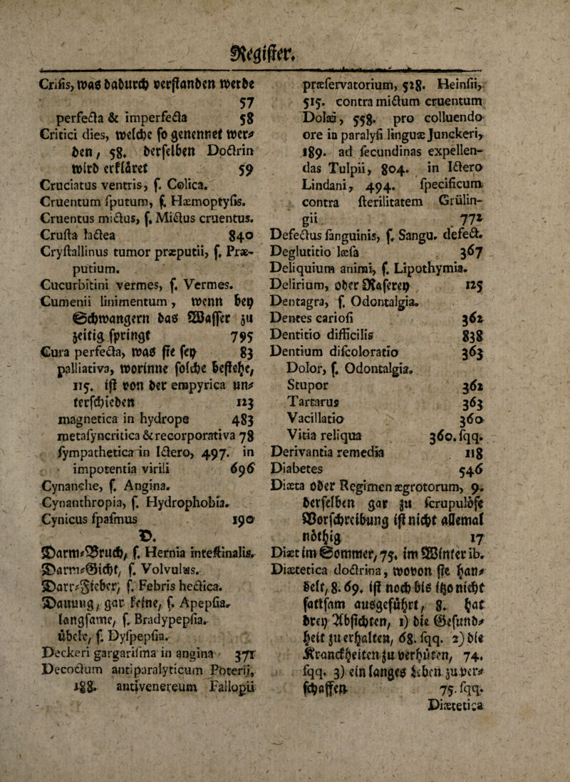 i. <jk CriiisjWaS&a&Utth oerjlanben werbe 57 perfeda & imperfeda 58 Critici dies, welche fo gcitctttsCt Wer* ben, 58* berfdben Dodrin n>irb ccfCäret 59 Cruciatus ventris, f« Colica. Cruentum fputum, £ Hxmoptyßs. Cruentus midus, f, Midus cruentus. Crufta ladea 84° Cryftallinus tumor praeputii, f, Prse- putium. Cucurbltini vermes, f« Vermes. Cumenii Ünimentum, Wenn bei? Schwängern baö QBafler 5« &dtig fprwgt 795 €ura perfeda, wa$ fte fep 83 palüativa, worinne foldbe befiele, 115, iß von ber erapyrica wn* tecfchteben 123 magnetica in hydrope 483 roetafyncritica &recorporativa 78 fympathetica in Idero, 497. in impotentia viriii 6$6 Cynanche, f, Angina» Cynanthropia, f, Hydrophobie Cynicus fpaimus 190 SDarm*53ru<!&/ f. Hernia infe$inalis. SDarm^Sicbf/ f. Volvulas. SDanvSte&cr; f. Febris hedica. Stauung ^ gar fVfttic, f» Apepfia* kngfame, f, Bradypepiia.- Übclc, j* Dyfpepüa.' Deckeri gargarifma in angina 571 Decoclam antlparalyticum Pöterii, igg. andvenereum Fallopii pnefervatorium, 528. Beinfii, 515. contra midutn cruentum Dolaei, 55g. pro colluendo ore in paralyii linguse Junckeriy 189- ad fecundinas expellen- das Tulpii, 8°4* Idero Lindani, 494. fpecificutn contra fterilitatem Grülin- gü . 77* Defedus fanguinis, f, Sangu. defed. Deglutitio lefa 367 Deliquium anirai, f4 Lipothymia» Delirium, ober Dtaferep 125 Dentagra, f, Odontalgia* Dentes cariofi 3^2 Dentitio difficilis 838 Dentium difcoloratio 3<fj Dolor, f4 Odontalgia» Stupor 3,61 Tartarus 3^3 Vacillatio 360 Vitia reliqua 360. fqq* Derivanda remedia i-ig Diabetes ca<5 Dixta ober Regimen asgrotorum, 9» betfelbcn gar jt$ fcrupulbfe 83orfchreUning iß nicht ullemaf nbt(ßg 17 Di«t im ©ommer/73* imSSfnfcrib, Diabetica dodrina, WOfcon ße Mt, $169, iß noch bis ißo nicht fattfam <m^gcfu§r(, 8. bui} 2fbßchten, 1) bk @e|unb* |eif JU erhalten, <5g. fqq. 2) bk ktand'qütm jumpten, 74. fqq» 3) ein langes tebrnju-tfer* 75- %♦ Dikcetica