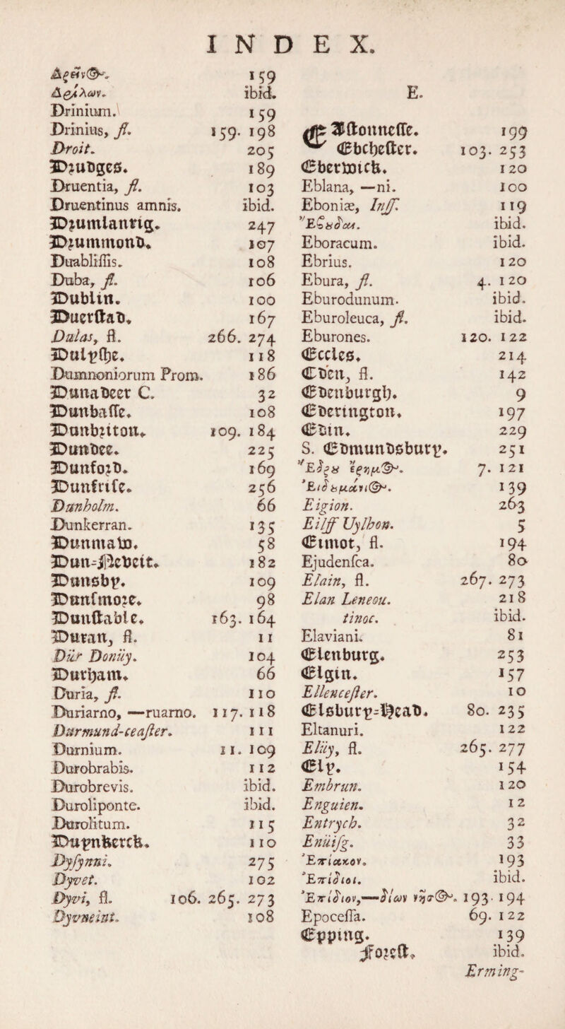 A£«v(§K- 159 ibid. E. Drinium.\ 159 Drinius, fl. 159. 198 1f£ ^ftonrtclTe. ^ Cbcbcfter. '99 Droit. 205 U-l N O M lunges* 189 Cberbotcfc. I 20 i>ruentia, fl. 103 Eblana, —ni. 100 Druentinus amnis. ibid. Eboniae, Injfl. 119 3D;umlatmg. 247 ibid. 2Djummon&. 107 Eboracum. ibid. Dtiablifiis. 108 Ebrius. 1 20 Duba, fl. 106 Ebura, fl. 4. 1 20 IDublin. 100 Eburodunum. ibid. JDuerttab. 167 Eburoleuca, fl. ibid. Dal as, fl. 266. 274 Eburones. 120. 122 IDulpflje. 118 Cedes. 214 Dumnoniorum Prora. *86 Cb'cti; fl. 142 IDunabeer C. 32 Cbeuburgl;. 9 IDunbaffe. 108 CbermgtoH. 197 IDmttaitotu 109. 184 Ctun. 229 3Dun&ee. 225 S. Ctmumbsbutp. 25i 169 7. 121 2Dunfrife. 256 ’Eib b/u.ctu(&J. 139 D unholm. 66 Eigion. 263 Dunkerran. *35 Eiljfl Uylbon. 5 jOunmalD, 58 Cunot, fl. 194 3Dun-^cUeit* 182 Ejudenfca. 80 2Dtt«sbp. 109 Elain, fl. 267. 273 IDtmfmo^e. 98 Elan Leneou. 218 IDunftable. 163. *64 tinoc. ibid. ^utarij fl. 11 Elaviani. 81 Diir Doniiy. 104 Cienburg. 253 IDut^am. 66 Clgut. J57 Curia, fl. 110 Ellencefler. 10 Duriarno, •—ruamo. 117. 118 Clsbutp^eab. 80. 235 Durmund-ceafler. 111 Eltanuri. 122 Dornium. 11. 109 Eliiy, fl. 265. 277 Durobrabis. 112 Cip. 154 Durobrevis. ibid. Embrun. 120 Duroliponte. ibid. Enguien. 12 Dtirolitum. 1*5 Entrych. 32 SDtipnfeeufe, 110 Eniiifg. 33 DyfynnL 275 'EttIocko v. 193 Dyvet. 102 ’EttiSioi. ibid. Dyviy fl. 106. 265. 273 >E7rlb'iov,—$'tco)i 193’ *94 Qyvneitti. 108 EpocelTa. 69. 1 22 Cppmg. 139 ibid. Erming-