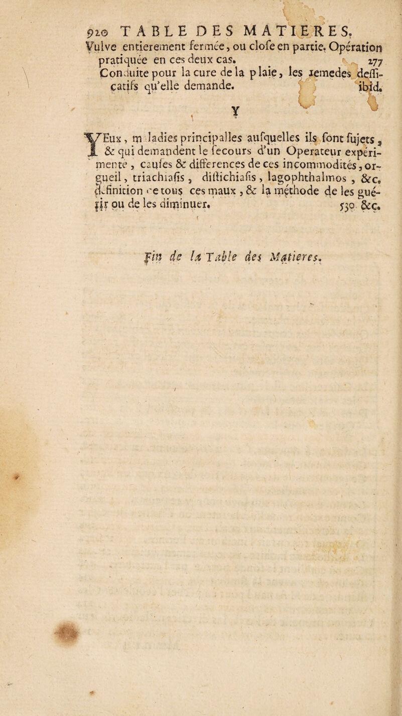 910 TABLE DES MATIERES» Vulve entièrement fermée, ou clofe en partie. Opération pratiquée en ce s deux cas. . r 277 Conduite pour la cure delà plaie, les iemedes deffi- Y Y Eux, m ladies principalles aufquelles ils fontfujets3 & qui demandent le Secours d’un Operateur expéri¬ mente , causes & différences de ces incommodités 3 or¬ gueil > triachrafis , didichiafis , lagophthalmos , ^finition <'etou$ ces maux 5 & la méthode de les gué¬ rir ou de les diminuer. S$Q &Ç. fin de U Table des Matières.