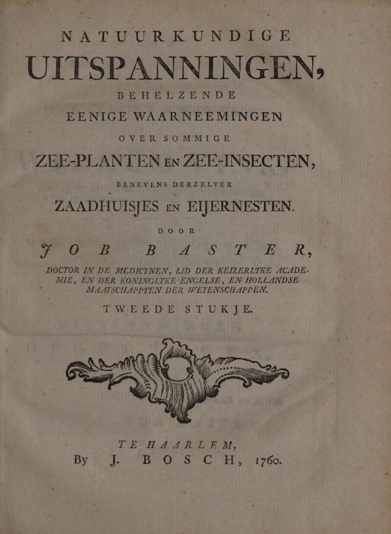 NATUURKUNDIGE UITSPANNINGEN, B De BAREN DE EENIGE WAARNEEMINGEN OVER SOMMIGE _ ZEE-PLANTEN en ZEE-INSECTEN, BENEVENS DERZELVER ZAADHUISJES ex EIJERNESTEN. | | Dio: OR B EP OR, DOCTOR IN DE MEDICYNEN, LID DER KEIZERLTKE ACADE- CPS BLAATSCHAPPIEN. DER WETENSCHAPPEN. TMSEE DENS T UKJE