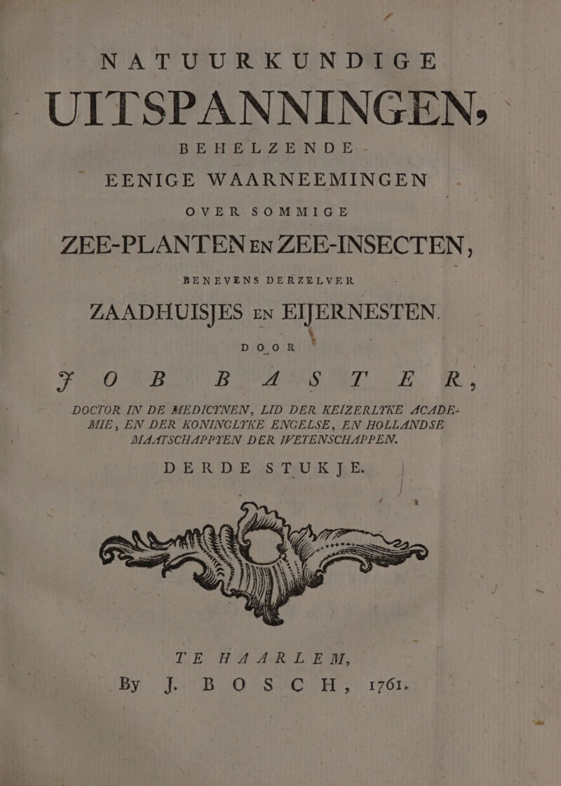 NATUURKUNDIGE UITSPANNINGEN, BEHELZENDE EENIGE WAARNEEMINGEN OVER EROP ZEE-PLANTEN EN ZEE-INSECTEN, BENEVENS DERZELVER ZAADHUISJES en EIJERNESTEN. D 0 OR FO MB BENUT Re DOCTOR IN DE MEDICYNEN, LID DER KEIZERLYKE ACADE: MIE, EN DER KONINGLTKE ENGELSE, EN HOLLANDSE MAATSCHAPPTEN DER WETENSCHAPPEN. TE HAARLE M, Bv Je NTB OEE tr 61