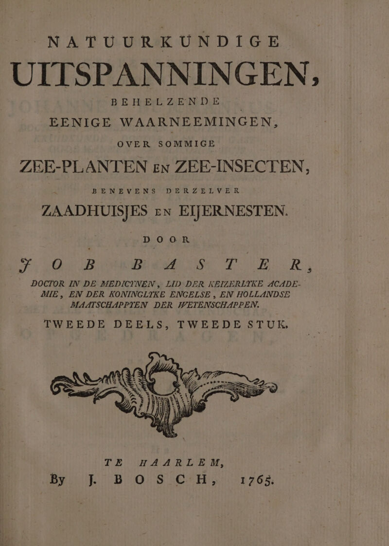 NATUURKUNDIGE. UITSPANNINGEN, EENIGE WAARNEEMINGEN, OVER SOMMIGE ZEE-PLANTEN en ZEE-INSECTEN, BENEVENS DERZELVER ZAADHUISJES EN EIJERNESTEN. DOOR TO IB Ee TRR: DOCTOR IN DE MEDICYNEN , LID DER KEIZERLTKE ACADE- MIE, EN DER KONINGLYKE ENGELSE , EN HOLLANDSE MAATSCHAPPYEN DER WETENSCHAPPEN. TWEEDE DEELS, TWEEDE STUK, TE HAARLEM, Bril BOS Ces 176s,