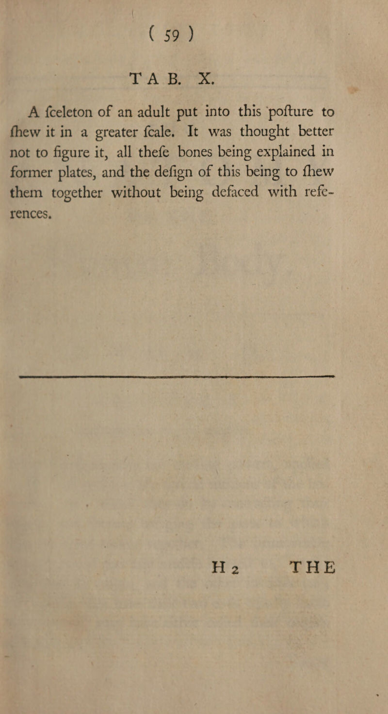 a. A ey. A fceleton of an adult put into this ‘pofture to fhew it in a greater fcale. It was thought better not to figure it, all thefe bones being explained in former plates, and the defign of this being to fhew them together without being defaced with refe- rences. H 2 THE