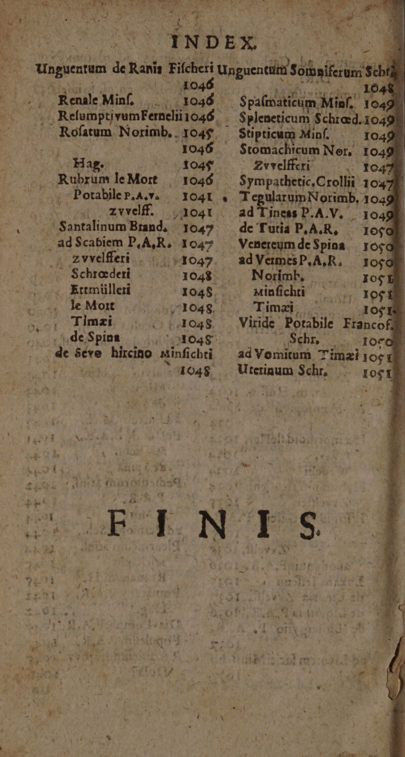 104 1^9 mde! Minf, 1046 Rubrum le Mort | 1046. . : Potabile PA. — IO4I | 4 zvvelff. /|..1041 ^. o Santalinum Brand, — 1047 . ad$cabiem P,A,R. 1047 zvvelferi |. || .1047. — Schraderi 104$. . Etmüllrd ^^ —— 1048 le Mort ,^1048. Timzi 4048. | de Spi 3048 de &cve hircino ninfichri 1048, ! N ^ A : 23. Z 53 - 1648 | Spa(toaticim. Minf; 64 9 Stipticum Minf. Stomachicum Ner, 104f Zvvelficri c 1o47R Smpitheti Croli 1047E T gut r oamb 40a) iness P.A.V, 1049 de 'T'utía P, A.R, Iog0R Venereum de Spina — 1048 ad Vermes P,A,R, 1o$d Norimb, — Iog YR Minfchi . ... roe Timzi, ^ 1o$E Viride. Potabile Francof Schr, Ioco ad Vomitum Timai 10€ 1$ Mtetinum Schr, Ioc1m-