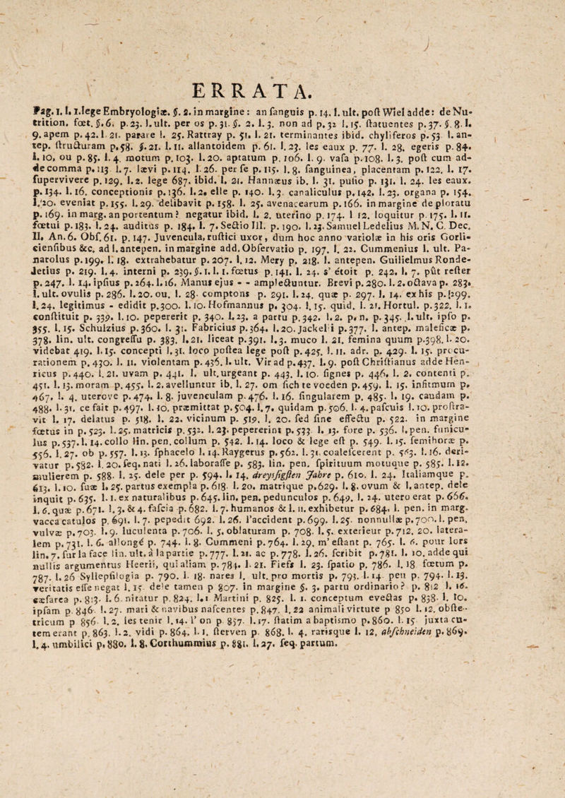 / , ■v : : - J ERRATA. Fag.1.1.I.lege Embryologi*. §. 2. in margine: anfanguis p. 14.1. ult. poft Wlel adde: deNu- trition. fcEt. §. 6, p. 23. J. ult. per os p. 31. §. 2. 1.3. non ad p, p [. i$. ftatuentes p. 37. $. 8- !• 9. apem p. 42.1 21. parat e 1. 25. Rattray p. 51. 1.21. terminantes ibid. chyliferos p. 33 l. an- tep. (trusuram p,58. f.21. 1.II. allantoidem p. 61. 1.2J. ies eaux p. 77. 1. 28. egeris p. 84* i. 10, ou p. 85. I.4. motum p. 103. 1.20. aptatum p. 106. 1. 9. vafa p.108. 1*3. poft cum ad¬ de comma p. 213 1.7. laevi p. 114. I 26. per fe p. 115. J.g. fanguinea, placentam p. 122. 1. 17. fupervivere p. 129. 1.2. lege 687. ibid. 1. 21. Hannseus ib. 1. 31. puho p. 131. 1. 24. Ies eaux. p. 134. I.16. conceptionis p. 136. 1.2* elle p. 140. 1.3 canaliculus p. 142. 1.23. organa p. 154. I/20. eveniat p. 155. I.29. delibavit p. 158. 1. 25. avenacearum p. 166. in margine deploratu p. 169. in marg. an portentum ? negatur ibid. 1. 2. uterino p. 174. 1 12. loquitur p 175. 1* 11. foetui p. 183. I.24. auditus p. 184. 1. 7. Settio Iil. p. 190. 1.23. Samuel Ledelius M. N. C. Dec. II. An.6. Obf.61. p. 147. Juvencula, ruftici uxor, dum hoc anno variolae in his oris Gorli- cienfibus &c, adl.antepen. in margine add. Obfervatio p. 197. 1. 22. Cummenius 1. ult. Pa- narolus p.199. 1. ig. extrahebatur p. 207. 1.12. Mery p. sug. 1. antepen. Guilielmus Ronde- Jetius p. 219. 1.4. interni p. 239.$. i.l. 1. foetus p. 141. 1. 24. s’ e'toit p. 242. 1. 7. pvit refter p. 247. 1.14. ipfius p. 264.1.16, Manus ejus - - ampleftuntur. Brevi p. 280.1.2.oftava p. 283* l.ult. ovulis p. 286. 1.20. ou. I. 28- comptons p. 291. I.24. quae p. 297. 1. 14. ex his p.1299. I.24. legitimus - edidit p.300. 1.10. Hofmannus p, 304. 1,15. quid. I. 2?. Hortul. p.322. 1.1. conftituit p. 335». l.io. pepererit p. 340. I.23. a partu p.342. 1.2. p. n. p. 345. ,1. ult, ipfo p. 335. I.15. Schulzius p. 360. 1. 31. Fabricius p. 364. I.20. JackeFi p. 377. 1. antep. maleficae p. 378. lin. ult. congreffu p. 383. 1.21. liceat p.391. I.3. muco 1. 21. femina quum p.398.1* 20. videbat 419. I.15. concepti 1,31, loco poftea lege poft p. 42$. S. 11. adr. p. 429. 1. 15. procu¬ rationem p. 430. 1. 11. violentam p. 436. l.ult. Vir ad p. 437. 1.9. poft Chriftianus addeHen- ricus p.440. I.21. uvam p, 441. 1. ult.urgeant p. 443. 1.10. fignes p. 446. 1. 2. contenti p. 451. I.13. moram p. 455. I. 2. avelluntur ib. 1. 27. om fichtevoeden p. 459, 1. 15. infitmum p, 467. 1. 4. utercve p. 474. 1. 8- juvenculam p. 476. 1.16. fingularem p. 485. I. 19. caudam p. 488* M1* cefait p. 497. 1. io. praemittat p.504.1.7. quidam p. 506. 1. 4. pafcuis l.io. proftra- vit l. 17. delatus p. 513. 1. 22. vicinum p. 519. 1. 20. fed fine effe^u p. 522. in margine foetus in p. 523. L 25. matricis p.532. 1.23. pepererint p. 533 1» »3* fore P- 536. i. pen. funicu¬ lus p. 537.1.14. collo lin. pen. collum p. 542. I.14. loco & lege eft p. 549. 1.15. femihorae p. 556. 1.27. ob p. 557. 1.13. fphacelo 1.14. Raygerus p. 562. 1. 31, coalefcerent p. 5<<3. 1.16. deri¬ vatur p.582. 1. 20. feq, nati 1. 26. laboraffe p. 583. lin. pen. fpirituum motuque p. 585. 1.12. aiulierem p. 588- 1. 25. dele per p. 594. 1. 14, dreyifigflen Jahre p. 610. 1. 24. Iialiamque p. 6x3. l.io. fuae 1» 25. partus exempla p. 6i8- 1. 20. matrique p.629. I. 8, ovum & 1, antep. dele inquit p. 635. 1.1. ex naturalibus p. 645. lin. pen. pedunculos p. 649. 1. 24. utero erat p. 666, 1, 6. quae p. 671. !. 3. & 4. fafcla p. 082. i. 7. humanos & 1.11. exhibetur p. 684* 1* pen. in marg, vacca catulos p. 691. I.7. pepedit 692. 1.26. 1’accident p.699. I.25. nonnullae p.70<>. 1. pen. vulvae p.703. I.9. luculenta p. 706. 1. 5. oblaturam p. 708- l.?. exterieur p. 712. 20. latera¬ lem p. 731. 1.6. allongd p. 744. i. g. Cummeni p. 764. 1. 29, nTeftant p. 765. I. 6. pour lors lin. 7. furia face lin. ult. a Ia partie p. 777. 1.21. ac p. 778. 1.26. Ter ibit p. 781* 1. 10. adde qui nullis argumentus Heerii, qui aliam p. 784. 1-21. Fiefs 1. 23. fpatio p. 786. 1.18 foetum p. 787. I.26 Syllepfilogia p. 790. i. ig. narea 1. ult. pro mortis p. 79?. 1.14. pen p. 794. I.13. veritatis effe negat i. 13- de5e tamen p 807. in margine §. 3. partu ordinario? p. 8*2 1. i<£* caefarca p. 8'3- 1.6. nitatur p. 824. l.i Martini p. 825. 1. 1. conceptum eve&as p. 838- 1. Io, ipfam p. 846 1.27. mati & navibus nafcentes p.847. 1.22 animafi virtute p 850 1.12. obfte- tricum p 856 1.2. Ies tenir I.14.1’on p 837. 1.17. ftatim a baptismo p.86o. 1.15 juxta en¬ tem erant p.863. 1.2. vidi p. 864. I i. fterven p. 868. I* 4. rarisque 1. 12, abfehneiden p. 869. I.4. umbilici p,83o. 1.8, Conhumraius p.ggi. I.37. feq. partum. N