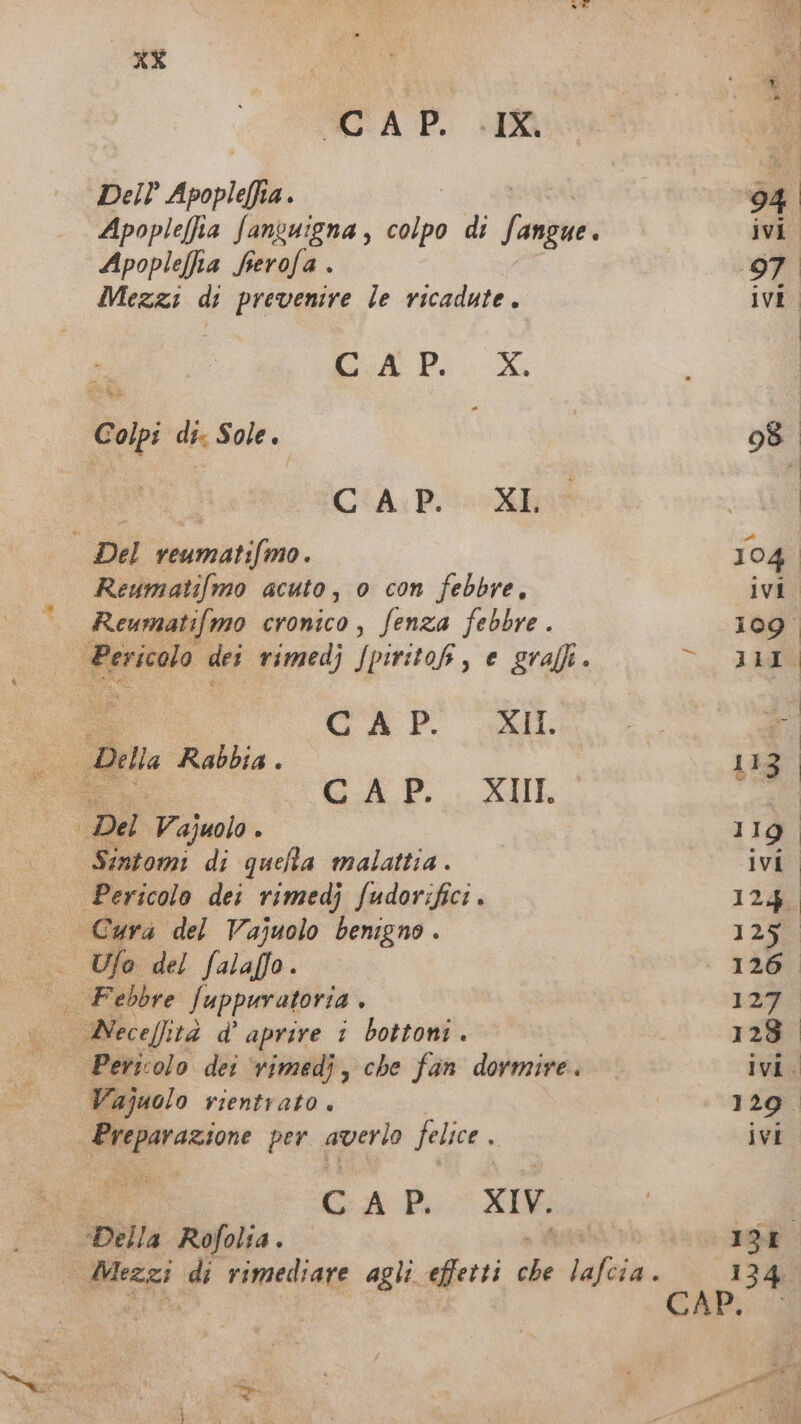 x Dell Apoplef? 4. Apopleffia ferofa . Mezzi di prevenire le ricadute. RAP: C'A:P.000 XE Reumatifmo acuto, 0 con febbre. Reumatifmo cronico, Senza febbre . UA ll CAP. XIII, Sintomi di quella malattia . Vajuolo rientrato è GAB XIV ES di