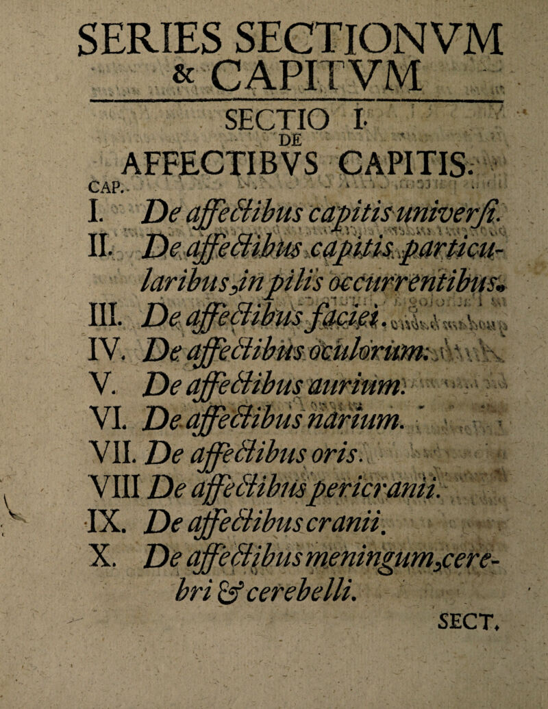 & • J 4, & 4 SECTIO I- DI CAP- I. II. 0 » r, t. * .• De afFe&ibus capitis univerfi, . yk ^ a. ■ - * < ^ ^ '♦ ■■■•v g . . V* *. m. IV. v. VI. laribus,in pilis occurrentibus. ♦4 c~t * i ~ V • *■ i A ^ „ XJ.^ /.s. /•- J ^ O -o ■ v 1e Stibiis narium. ■ *. * « VII. De affe Stibiis oris. ve Stibiis pericranii t 4 IX. X. eminis memmumxere- bri & cerebelli.