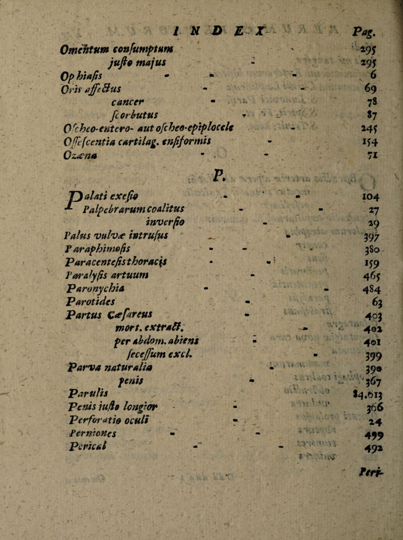 / N D EX Omentum confumptum jufio majus Op hia fis • • Orh afft Bus cancer fcorbutus * Qrcheo~entero- aut ofcheo-epiplocelc 0{Jt fcentia cartilago enfiformis Qz<ena •, « Palati exefio Palpebrarum coalitus inverfio Palm vtdv<e intrufus F araphittwfts Par acent e fis thoraces Faralyfis artuum Paronychia Parotides Partus fartus mort. extralt. per abdam, abiens fecejjum excL Parva naturalia penis Parui is Penis rufie longior Perforatio oculi Perniones • Pcrical p, * ^ *«, V,- V > * '•* ■ \ k .y Pag. 29 j 29? 6 69 7& *7 24J IJ4 71 X t - t * 104 *7 29 397 3S0- Jf9 465 484 403 40» 4©l 399 39® •367 *4.?>i3 366 2,4 499 49* ttfk