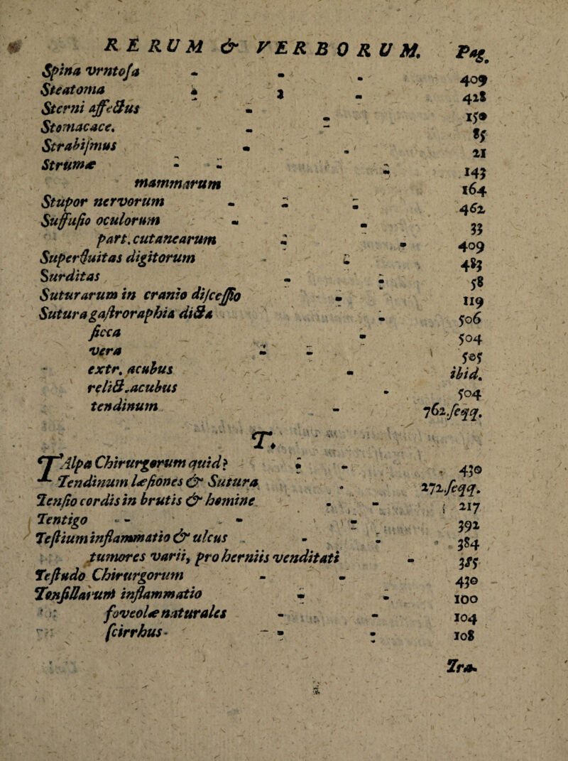 X RERUM & VERBOR Spina vrnu/a - ., Steatoma « j Sterni affcSus Stomacace. . - Strahtjmus \ • . / Struw* - - mammarum StuPor nervorum - » ; Suffufio oculorum ; cutanearum * Superfluitas digitorum * i Surditas, , Suturarum in cranio dijcejflo » Sutura gaflroraphia diSa ficca vera ' extr. acubus reli&,acubus tendinum -f r. » 'V- *T*Alpa Chirurgorum quid* » Tendinum heflones & Sutura Tenjto cordis in brutis & homine Tentigo « - * , - > Teftium inflammatio & ulcus . tumores varii, pro herniis venditati Tefiudo Chirurgorum TenflUaruni inflammatio » 4 >; foveohe naturales fcirrhus ■_ - • 40» 41S IJO 21 - 14* 164 4^2 ?? • 409 4** • 58 119 • 506 504 ' y®f ibid. • ,. y°4 7 fa.feqq. \ • ♦ • 4?© Vifcqq. i 217 J9i 3*4 . 43© _ IOO 104 105 7ra* * \