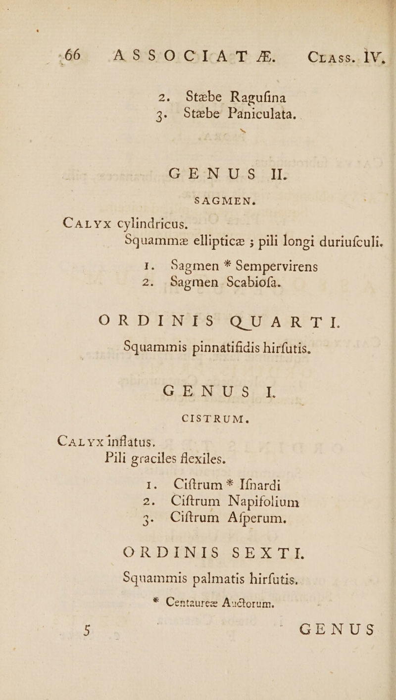 |4663 -ACSCSROIGSICAETE JE: CERSS 1VS 2. Stzebe Ragufina 3. Stebe Paniculata. b G' E:N U.S II. SAGMEN. CALYx cylindricus. 5quammza elliptice ; pili longi duriufculi. I. Sagmen * Sempervirens 2. Sagmen Scabiofa. O R DIN? PS uU UPAARUT I. Squammis pinnatifidis hirfutis. Gl NUS,;I. CISTRUM. Carvx inflatus. Pili graciles flexiles. I. Ciftrum * Ifnardi 2. Ciftrum Napifolium ORADIDNIS SEBxITI Squammis palmatis hirfutis. * Centaureze Auctorum. 5 | ' GENUS E
