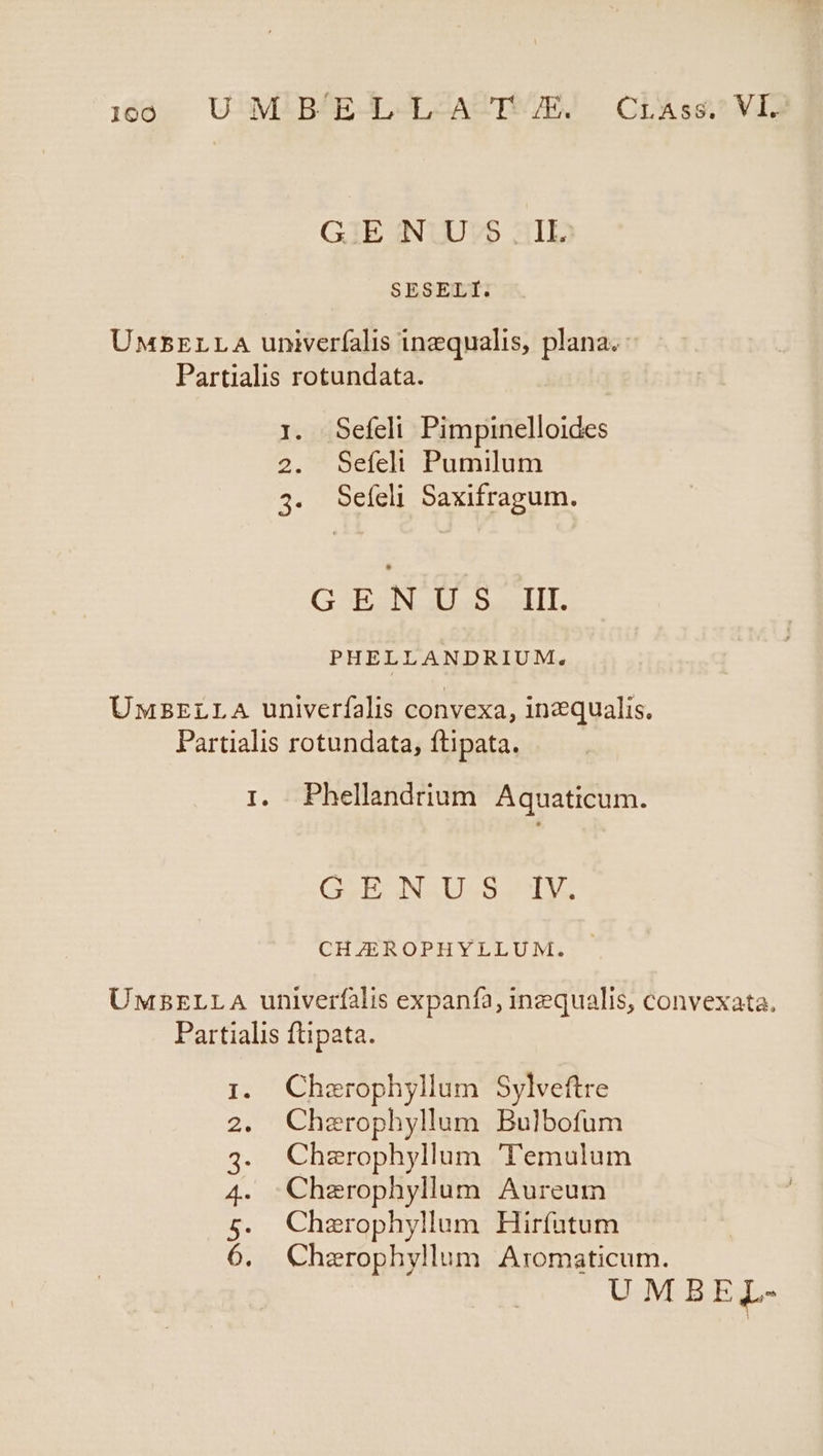 190 U-MCBAI^E-L-L-ACTt7E, CLÁss^VIL GE NUUvS :ilE SESELI. UMBELLA univerfalis inequalis, plana. ^ Partialis rotundata. 1. Sefeli Pimpinelloides 2. Sefeli Pumilum 3. Sefeli Saxifragum. GENUS III. PHELLANDRIUM, UmBrELLA univerfalis convexa, inequalis. Partialis rotundata, ftipata. 1. Phellandrium Aquaticum. GOSBCONALLASAMIMS CHZEROPHYLLUM. UMBzELLA univerfalis expanfa, inequalis, convexata, Partialis ftipata. Charophyllum Sylveftre Cherophyllum Bulbofum Chzrophyllum 'T'emulum Cherophyllum Aureum Chzrophyllum Hirfutum Chzerophyllum. Aromaticum. UMBEL- o borr