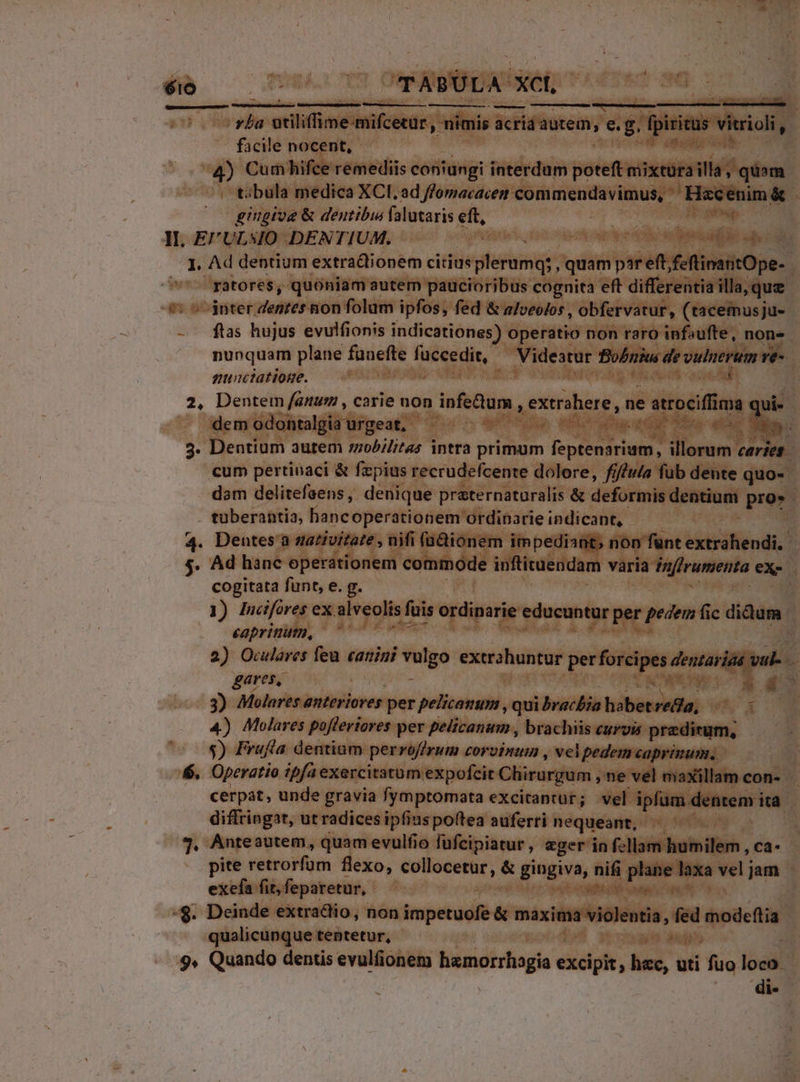 éà. — mu A »bPa: ocilif mem dcetur, ntt : facile poiegE ^ co nomm not e PN 04) wodos ci conig fungi —Ü poteft mi ' tzbula medica XCI. ad Jovcesercommenduinis, Hesenma giugiva &amp; dentibus falutaris eft, MW EPULSIDSDENTIUM, i500 vri ta ciiin de Ad dentium extra&amp;tionem citius plerumqs q , quam] pareft, Jgatores, quoniam autem paucioribus cognita eft dif Ha. 4E 24 nunquam plane fünefte füccedir, ^ Videatur So/niu drvulne nunsiatiouge. — GO MUS REX SUR DU Ag MGR xA 2, Dentem ed carie non infeQum , t ne dé véffta  : 1 ytalgia a urge at, j a 4 Hes ROT i ; 4 b. i E: Teac jdm. mobilitas intra primum Tep RICE ; illorum ca?ei cum pertinaci &amp; fepius recrudefcente dolore, fiftula füb. dehte. quo- dam delitefaens, denique praternaturalis &amp; Dneiaai ipio pen - tuberantia; bancoperationem ordinarie indicant, - Dentes a zativitate , n impediant, non fant e) * endi, ^ Ad hanc. ep | - 1 comm le inftituendam. raria désirs cogitata funt, e. 1) Incifor L7 slveolinfüs — didum | E eaprini E 2) Oculares feu canini *ulpe extrahuntur. perfo T— ; ub gares, dan HU Y 3 Mulores anteriores per pelicamum, quibilit ibesdilil- Wh d 4) Molares pofleriores per pelicanum , Magie nees k Io 8$) Prufla dentiam perroffrum corcinum , velpedem « 6. Operatio ipfa exercitatum expofcit Cliirurgum ne vel m cerpat, unde gravia fymptomata excitantur; vel ipfum dentem ita - diffringat, urradices ipfius poftea auferri nequeant, pw a 4j. Anteautem, quam evulfio: fufcipiatur, eger infcllam humilem, ca- - pite retrorfüm flexo, collocetur, &amp; gingiva, LM MBNEPNSS jam | exefa fit, feparetur, Bs. sprint it AINE -$. Deinde extradiio, non impetuofe &amp; maxi 3 violentia .fedmodefia | qualicunque tentetur, ; duobdili exisse ^ 9» Quando dentis evulfionem hemorrhogia excipit, hec, uti fuo loco | di.