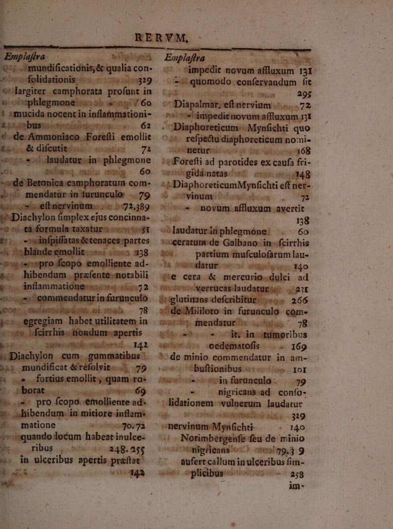 Engiis ; »igl: WC ^; -mundificatiónis,&amp; qualia con- E M? - folidationis: £t * dn RE A 5329 largiter. camphorata profant in LE uphlegmone sb wei 6o ! «mucida nocent in. tan, si P &amp;:,2buss Prisa, t; e 62 * de Ammoniaco -Forefi emollit CTUM &amp; difeutite «. I 71 PIS 7 dmudatur in: phlegmone i Diachylon piens ejus concinna- - ti fusco ctm PW Sant ipiliemietengotopacte: 52 teepro i^spro fcopo- emolliente ad- bo prie prafente--notabili pos iianmidamaue i22. ^ * eommendaturinfurunculo - oot: s mdanuidiudam ni. imb. 78 bens egregiam habet aram oos ofeirrhis.: iondum:-apert -m Vor s Meu inde Prisaiosrt ci n »dDiachylon. cum. qumdatihas: ^s; mundificat &amp;réfolvit- .. 75 EN cRastispnuemollizy ;quam.ro- osborat - 18hgia 21 EVE 69  je* pro fcopo. 'emolliente ad- *- hibendum. in mitiore inflam- 9. matione EL pl s^ i:quando locum habeat inulce- ^. ribus |. 248. 255 ^. in ulceribus apertis preftat imf. Enpháfra es i TNT 6e 9s ín oxiDinpulisidedatcrinto; ;Diaphoreticum |. Mynfichti quo on. refpettu diaphoreticum. nomi« aipletamii oor pg abs fte 168 : -«Foreft ad parotides ex pieta fri- idednatasccrio eren n i ^ DiaphoreticamMynf chti eft ner-. 6 Jufvkaueuiidasiolbeus. .— 735 eae woslitaicaflabos ,avertit oed 158 ^vlaudaturinphlegmone! . 60 ^ceratum:de Galbano- in -.fcirrhis o4 pu mufculofarum lau- da tiprtdatubose si weuduwso T0 $e cera &amp; mercurio. dulci ad 52^ verrucas laudat jt: ust 2 cglatittans defcribitur: 266 Mililoto in: furunculo. com« di e - 0o dS dn-tümoribus agp no: xv dddibitnfis * 169 h^ de minio nivonendats in am- ——— idi. IOI ftare sn grin MN. 39 - nigricans.ad conío- ideionem vuluerum laudatur de URP: oe BOITE Qd 3 319 imendidisiédiltiGche- *OMO lebt om feu de minio fieans c 03139,3 9 en callum in ulceribus fim- »plicibus ébtiutrigg e^ aeg im-